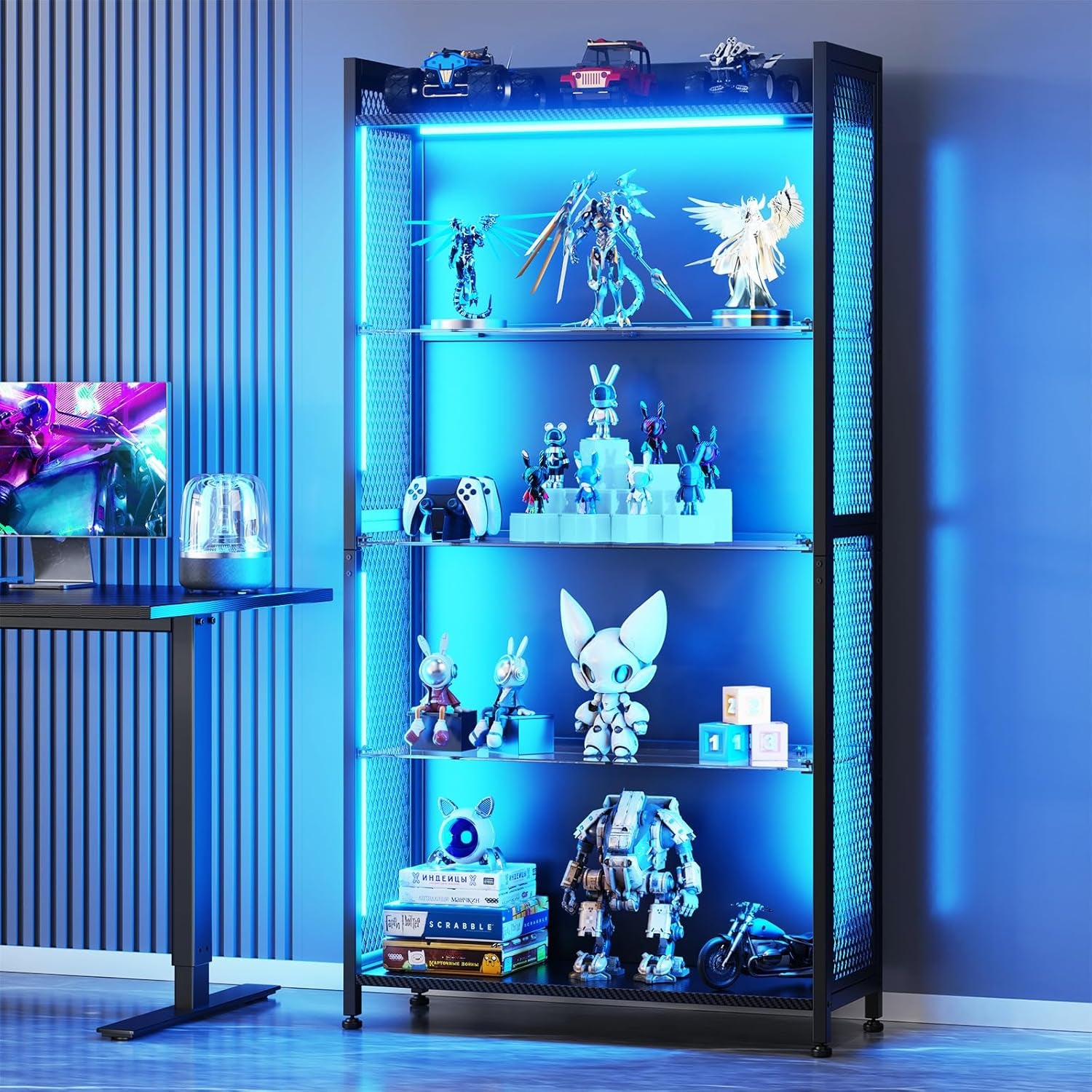 4-Tier RGB Display Cabinet with Glass Shelves