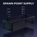 Black under-desk cable management tray with dual C-clamps shown isolated on dark background