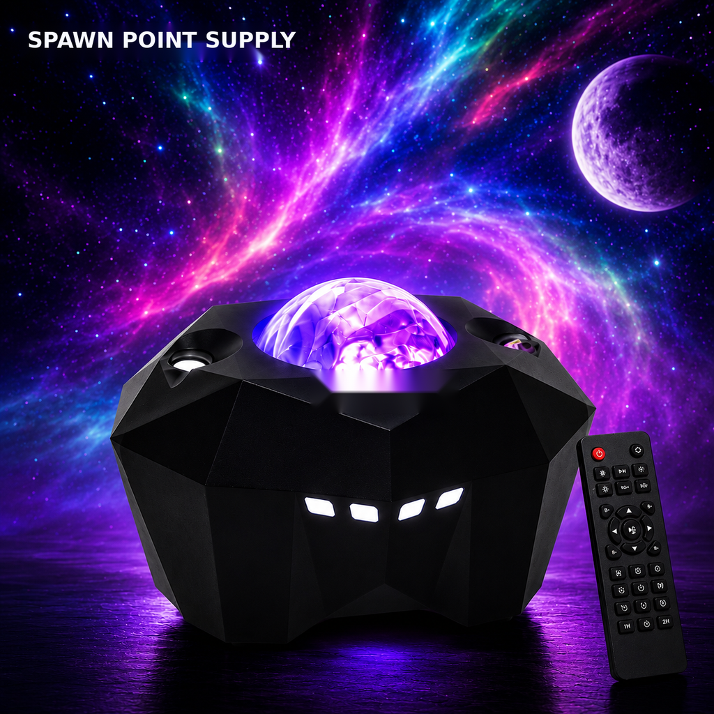 Galaxy projector with Bluetooth speaker and remote showing nebula and star projection