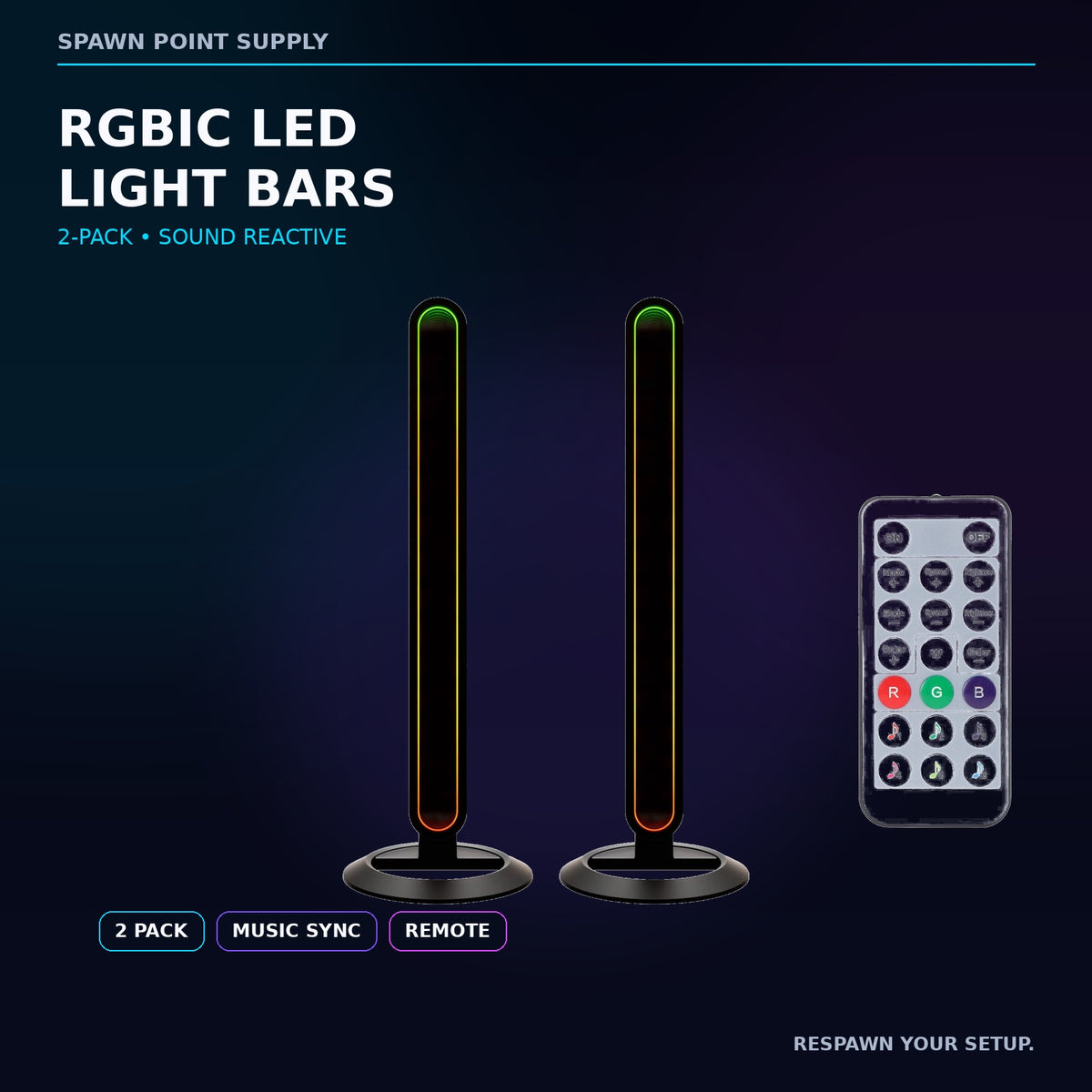 Vivitar RGBIC LED light bars 2-pack with remote for gaming setup