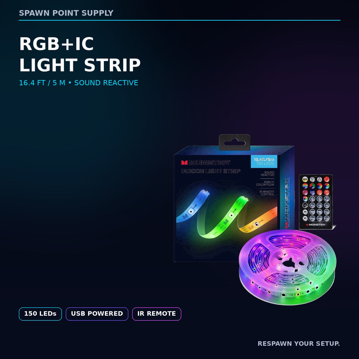 Monster 16.4 ft RGB+IC LED Light Strip – Sound Reactive