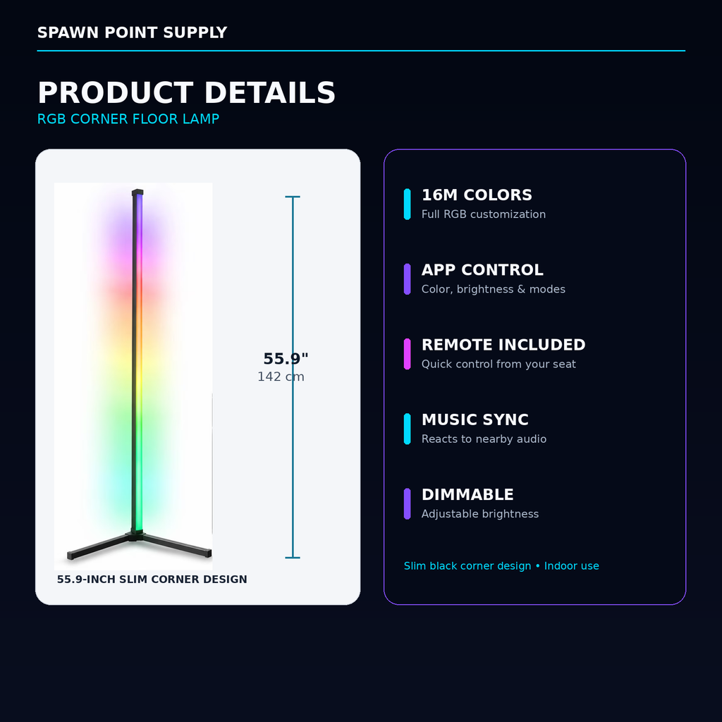 RGB corner floor lamp 55.9 inch product details dimensions and features