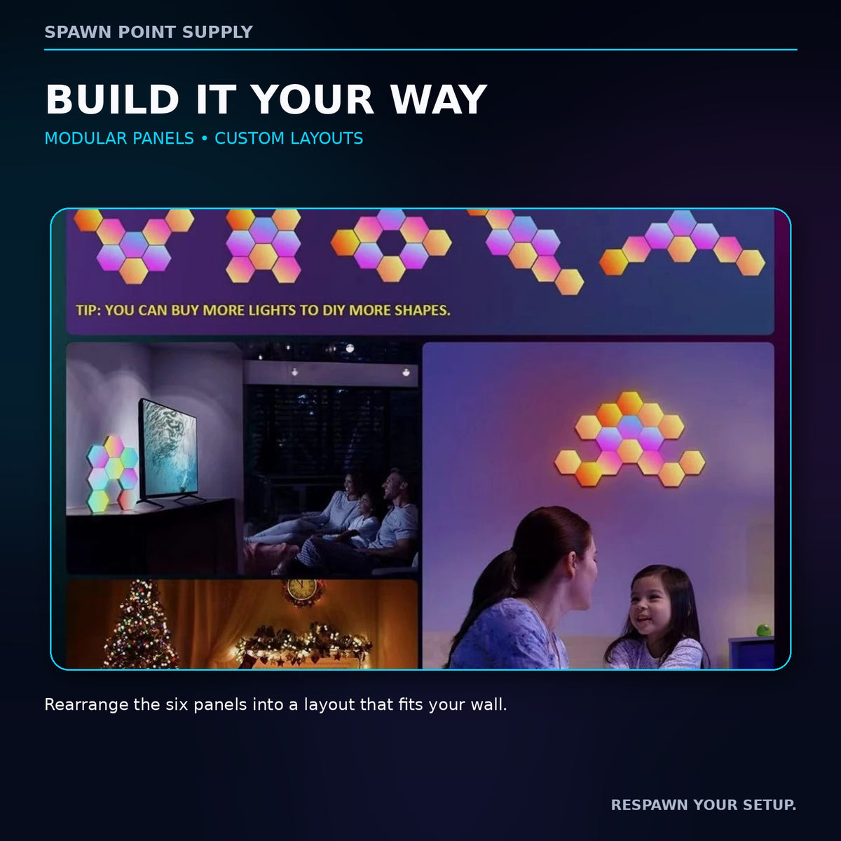 RGB Hexagon Light Panels – 6 Pack with App & Music Sync