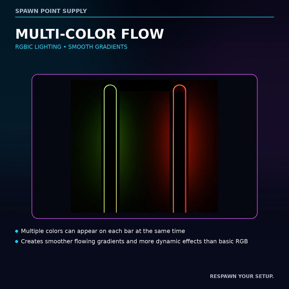 RGBIC LED light bars displaying multi-color gradient lighting effects