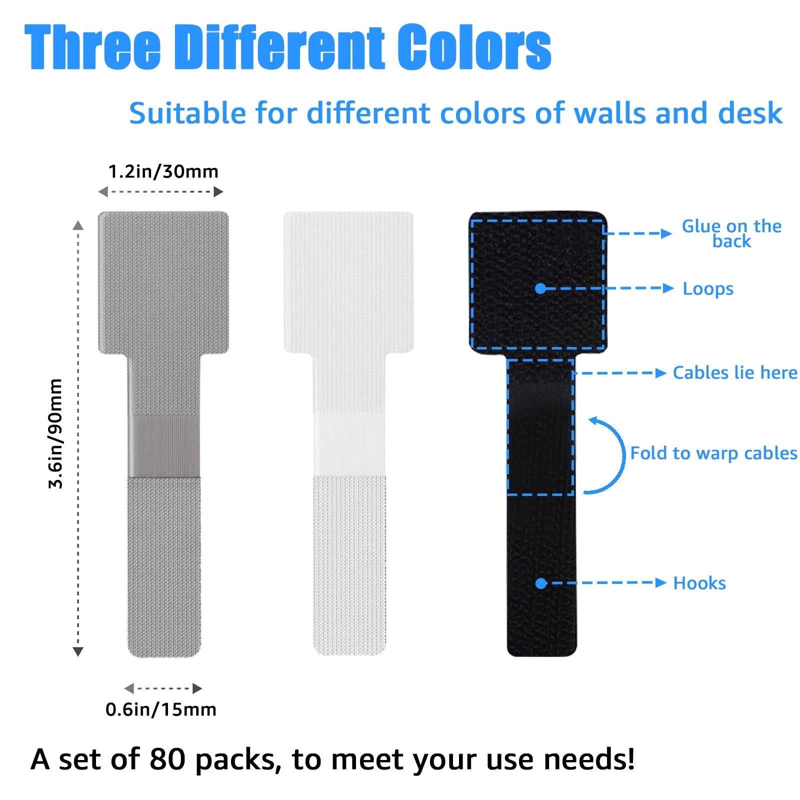 80-Pack Hook & Loop Cable Ties