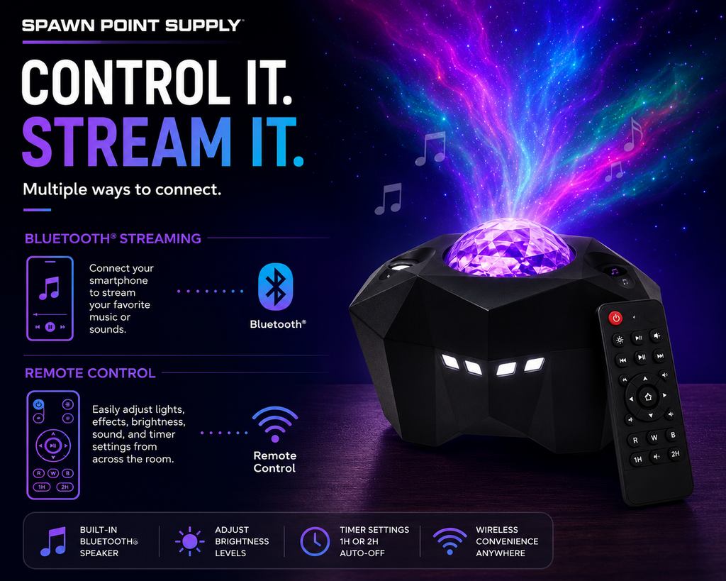 Galaxy projector Bluetooth streaming and remote control features with auto-off timer