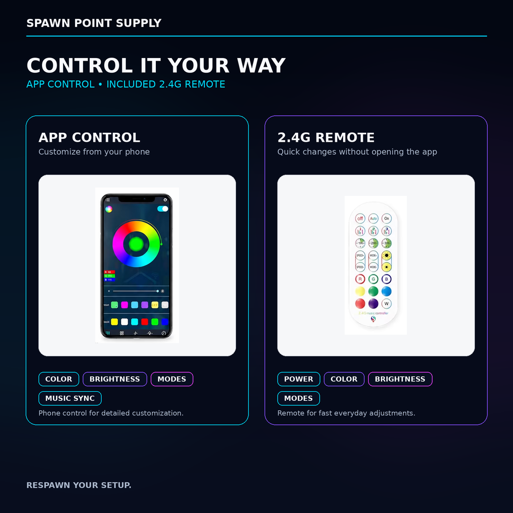 RGB corner floor lamp app control and 2.4G remote control options