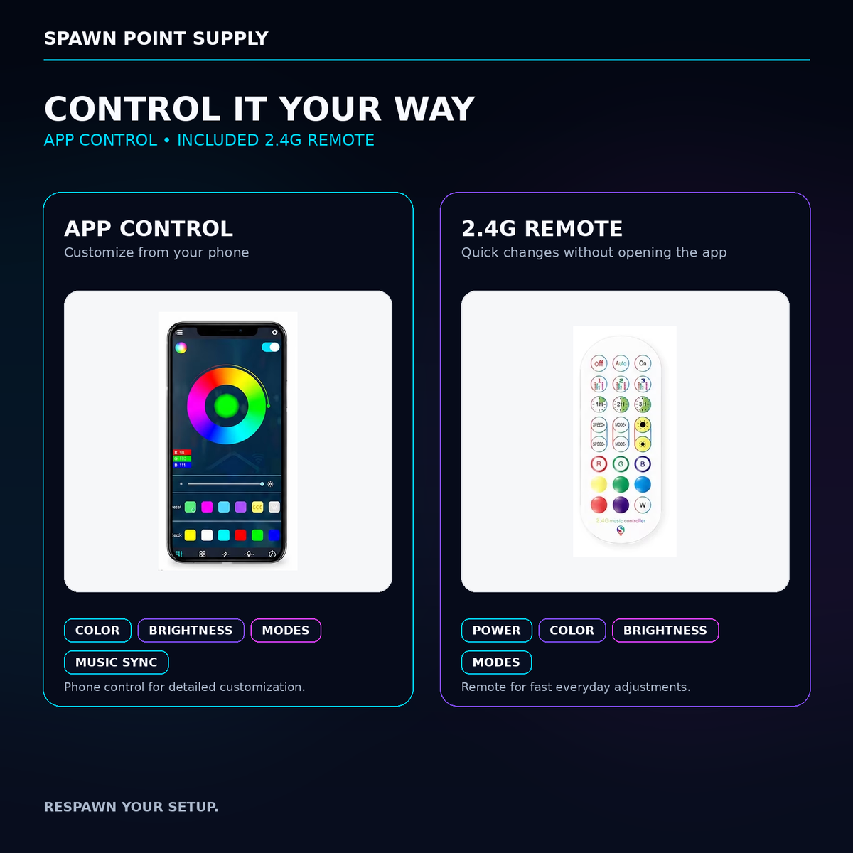 RGB corner floor lamp app control and 2.4G remote control options
