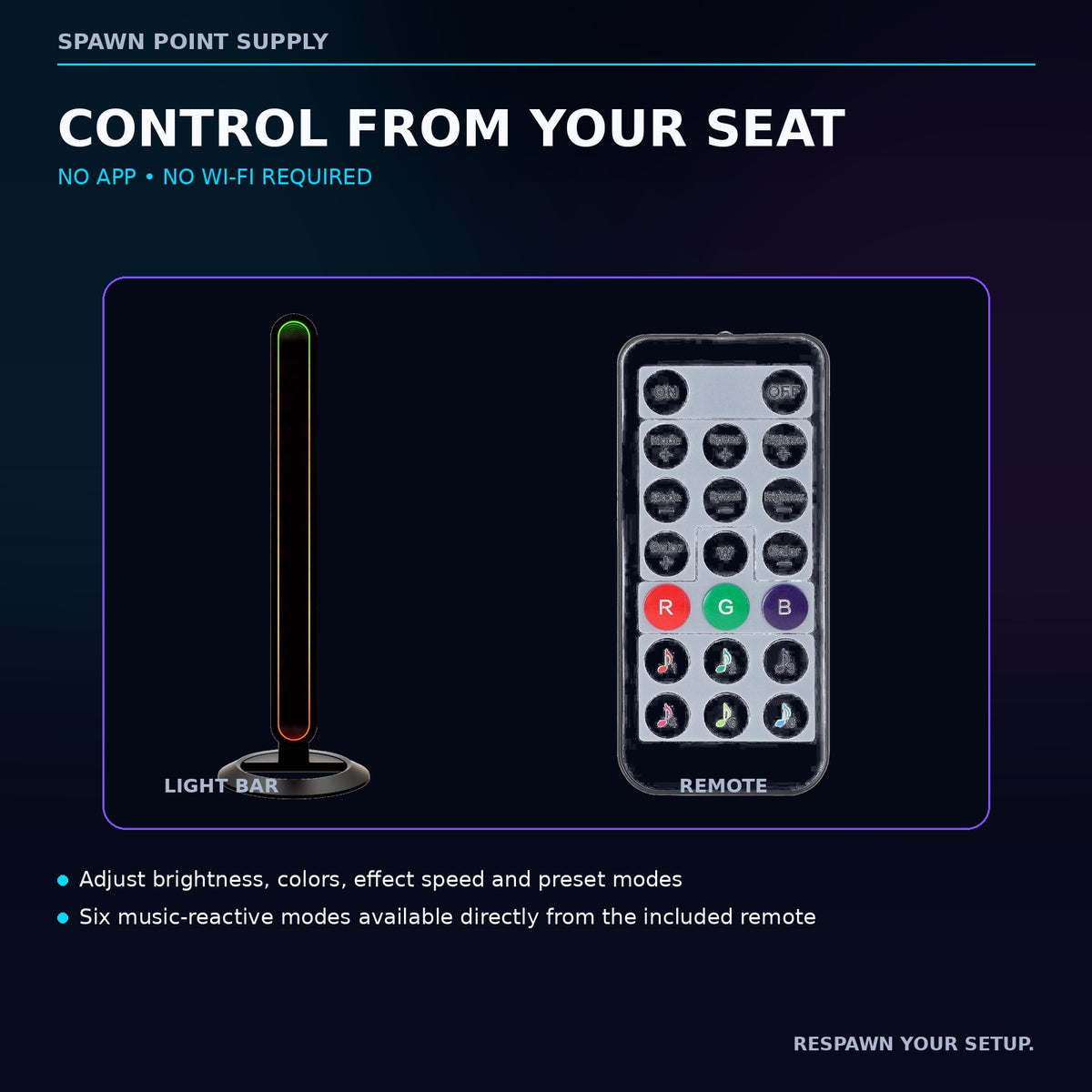 Vivitar RGBIC LED light bar with included remote control for colors and effects