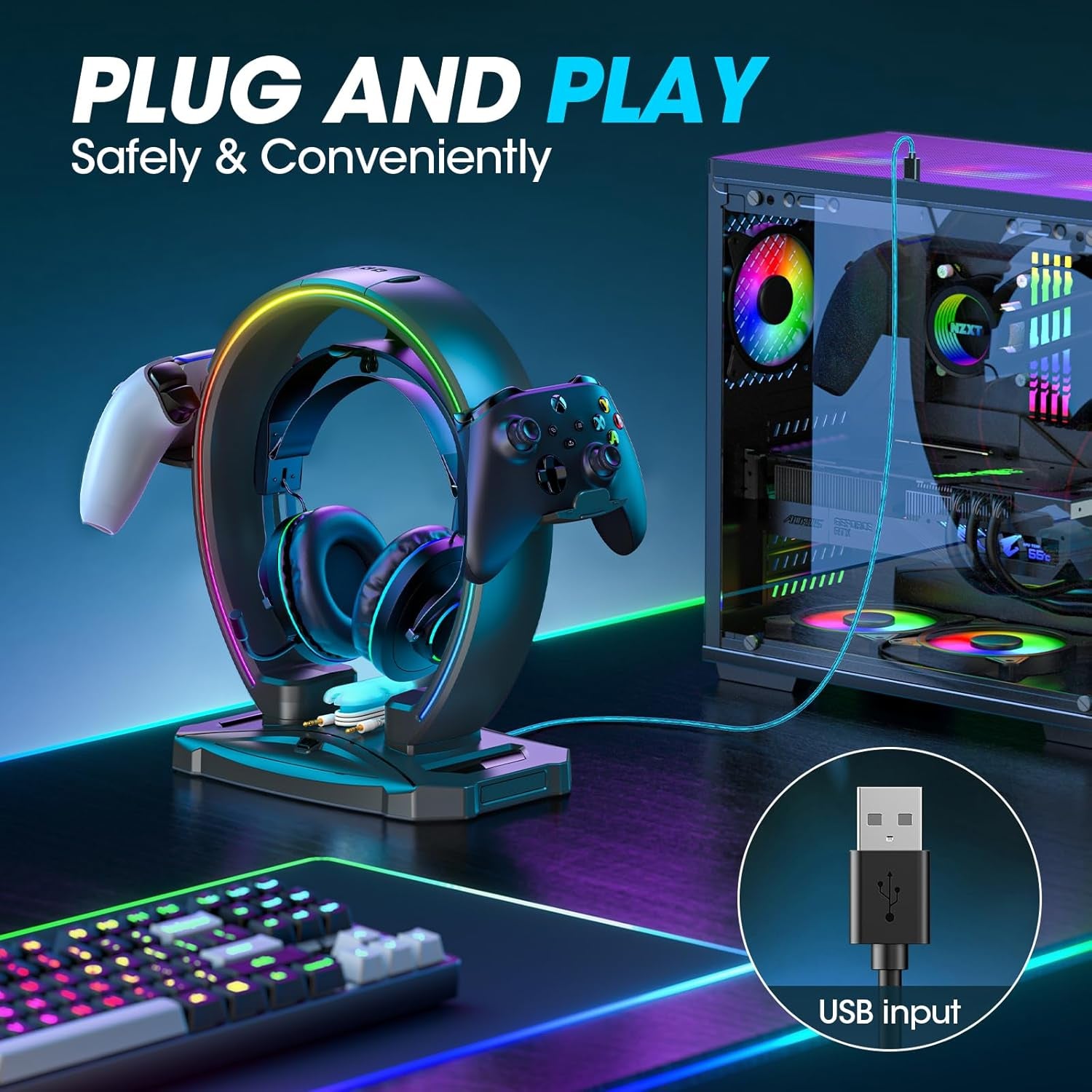 RGB Headset & Controller Stand – 9 Light Modes
