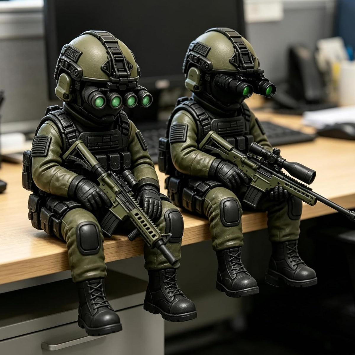 Mini Tactical Soldier Statue 3.15 Inch, Lifelike Special Forces Sniper Figure, Desktop Decor Collectible Gift for Military Lovers & Gamers（2Pcs