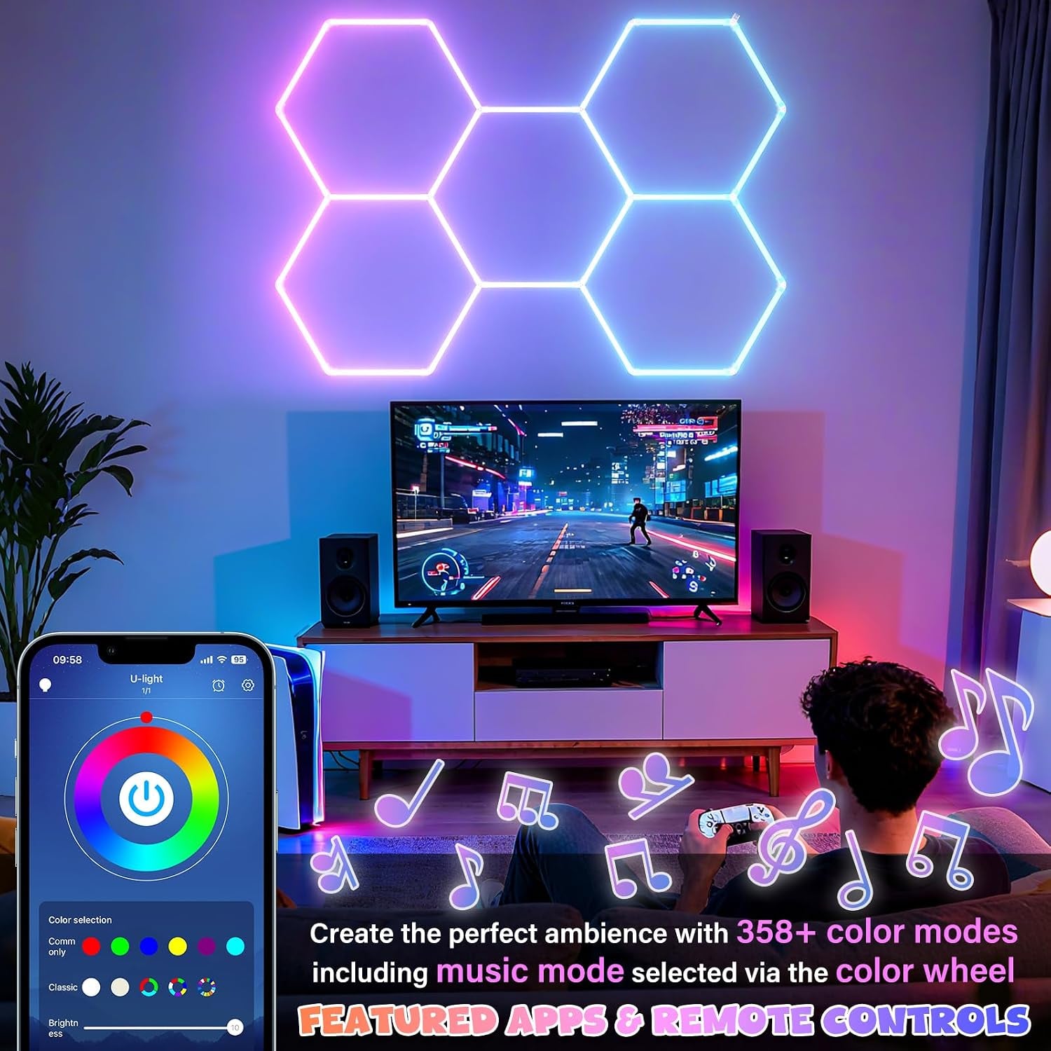 RGB Hexagon Gaming Wall Lights
