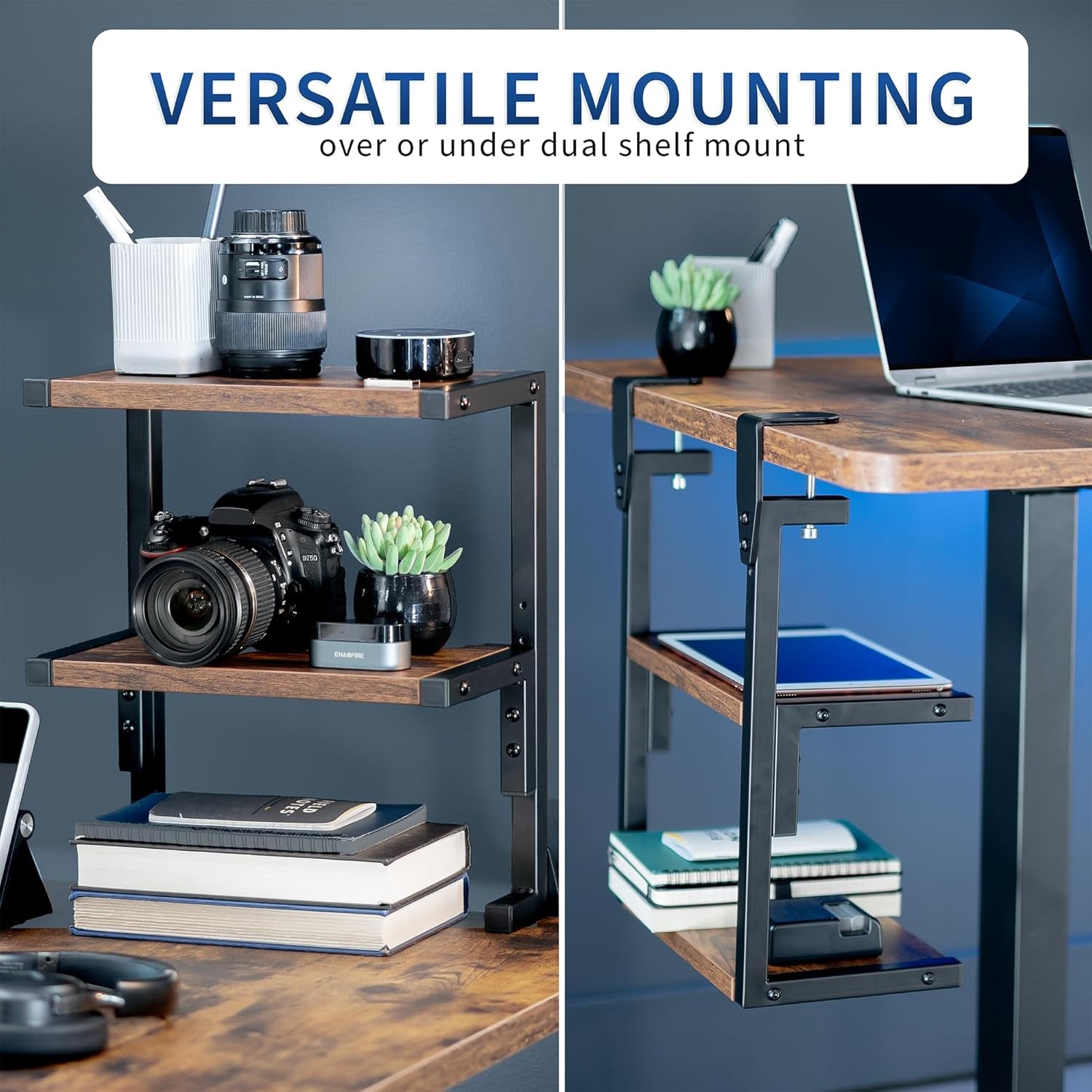 2-Tier Desk Storage Shelf – Vintage Brown