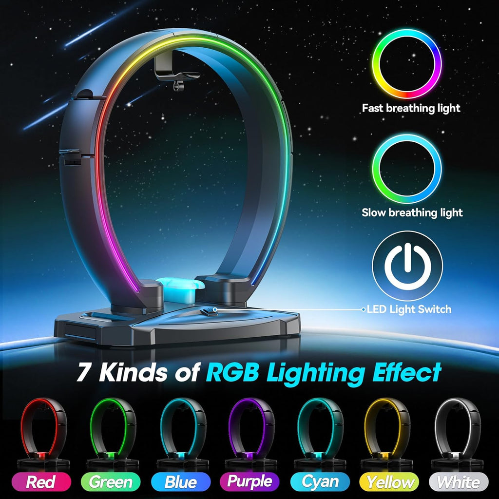 RGB Headset & Controller Stand – 9 Light Modes