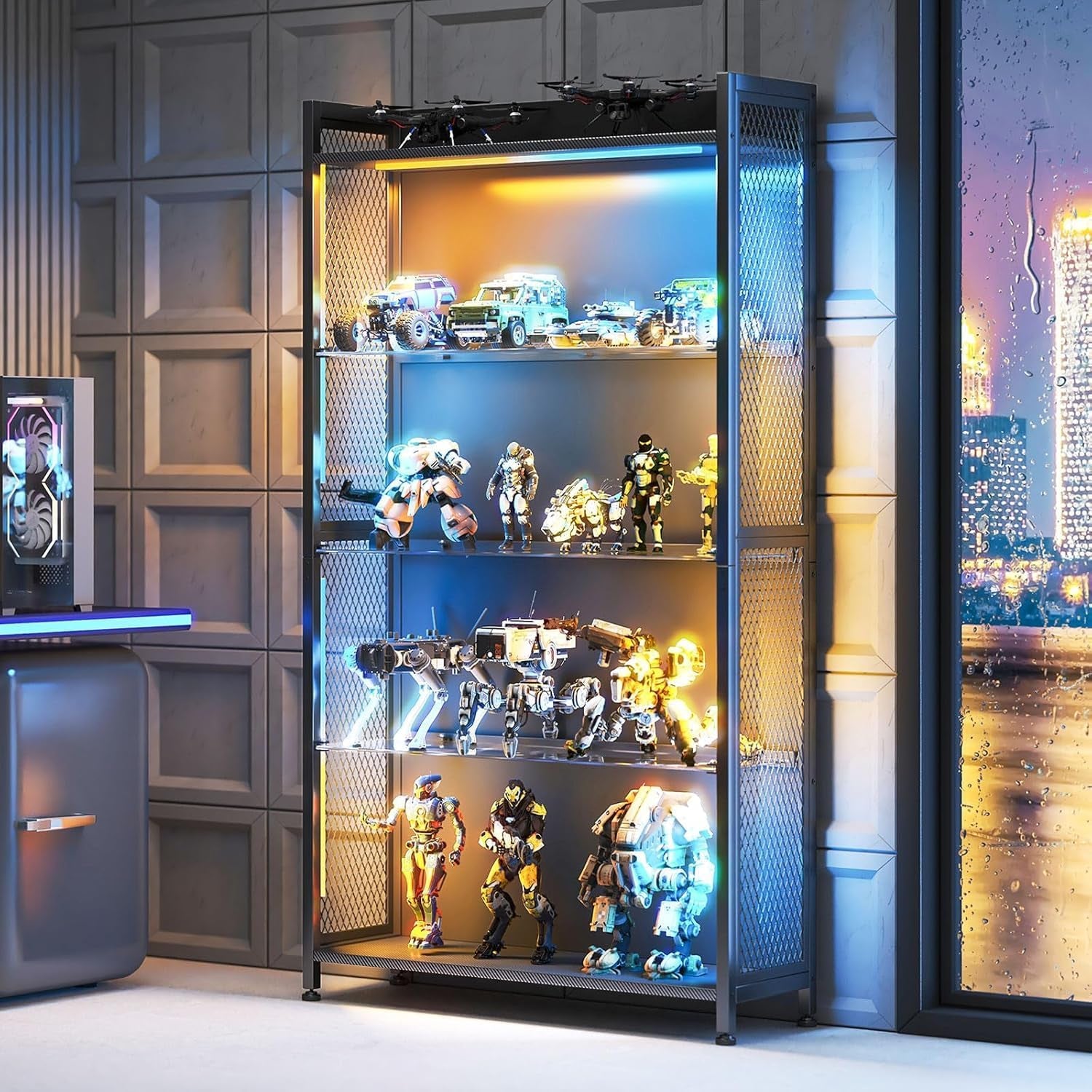 4-Tier RGB Display Cabinet with Glass Shelves