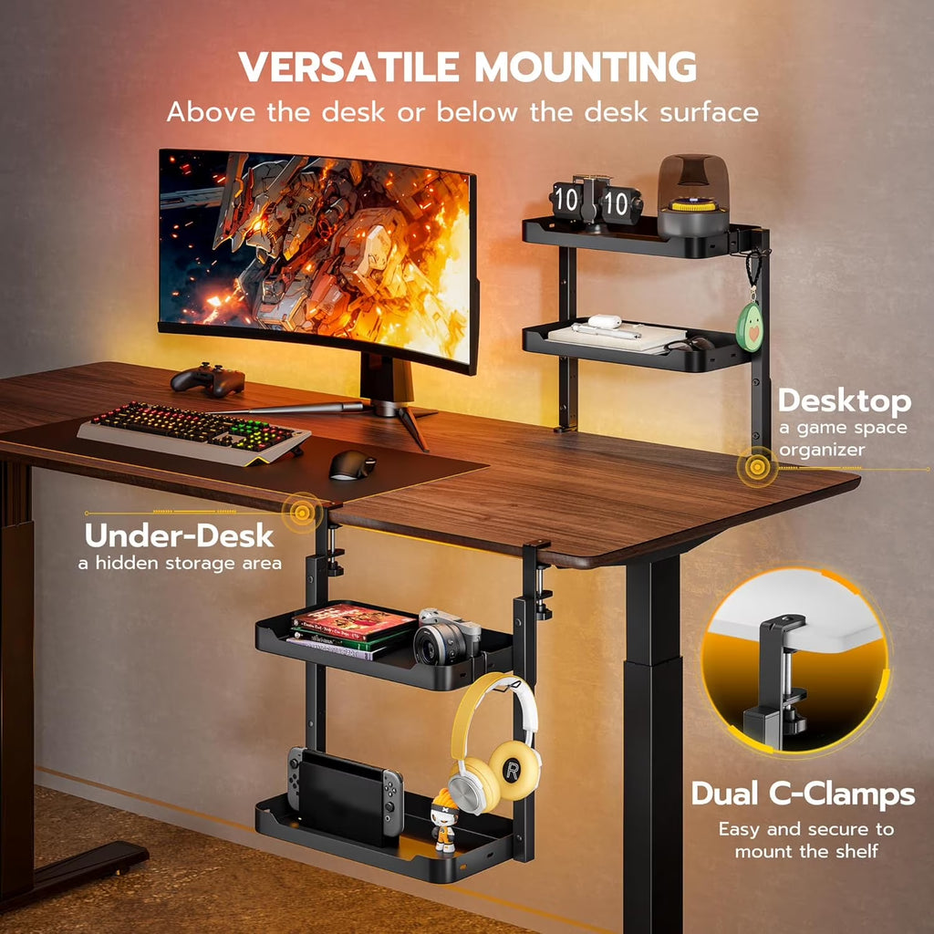 2-Tier Clamp-On Desk Shelf – 16″