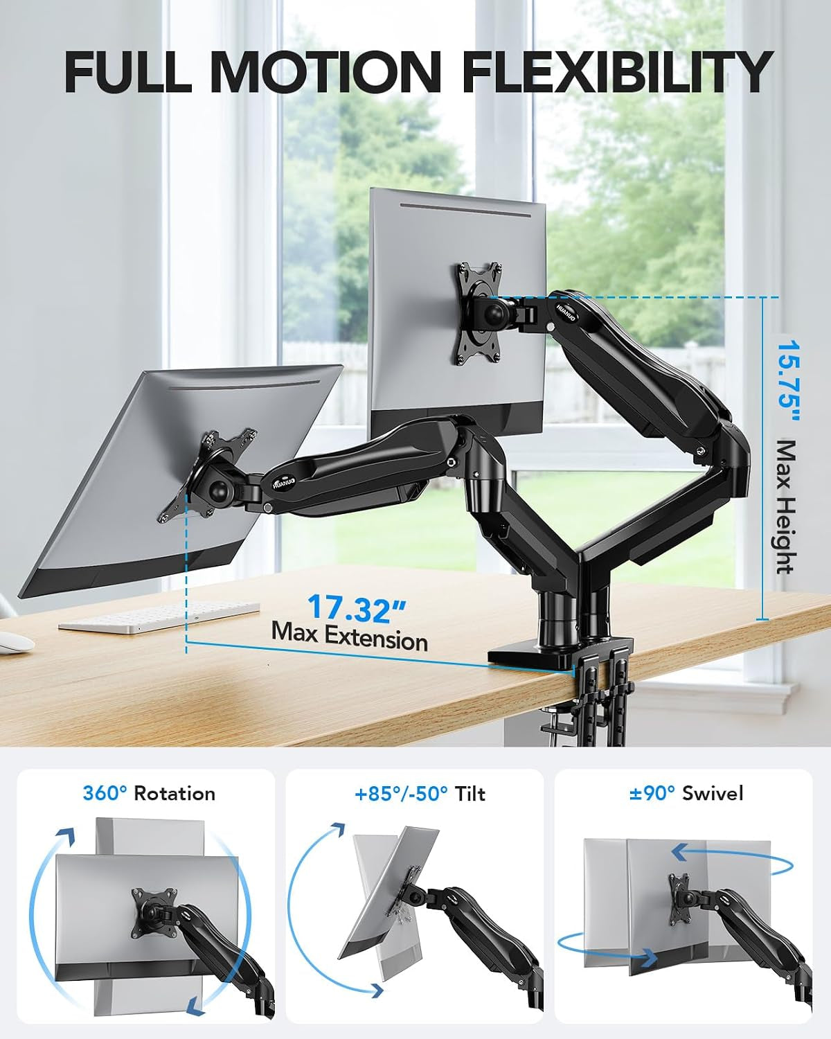 Flowlift™ Full-Motion Dual Monitor Stand