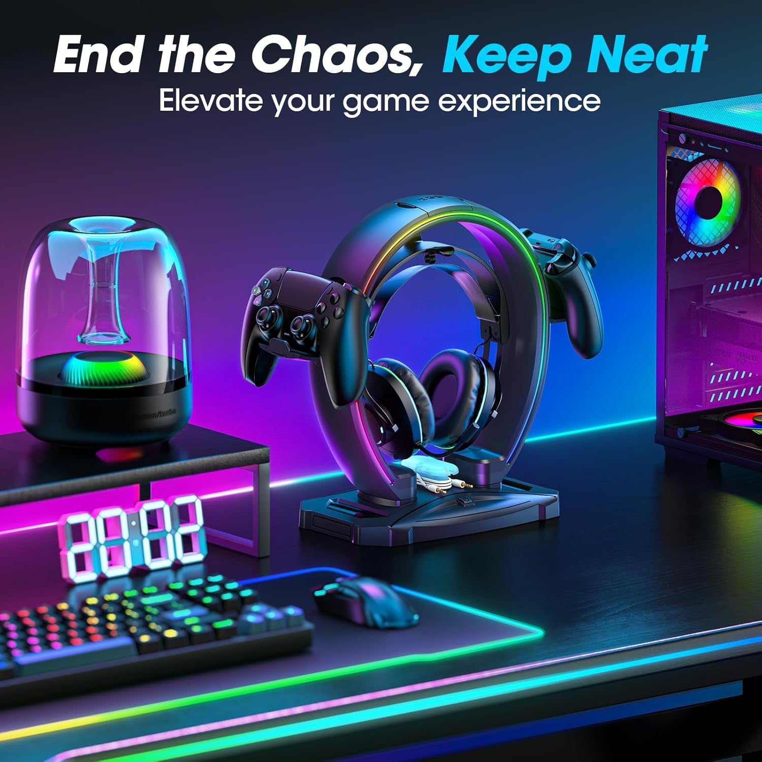 RGB Headset & Controller Stand – 9 Light Modes