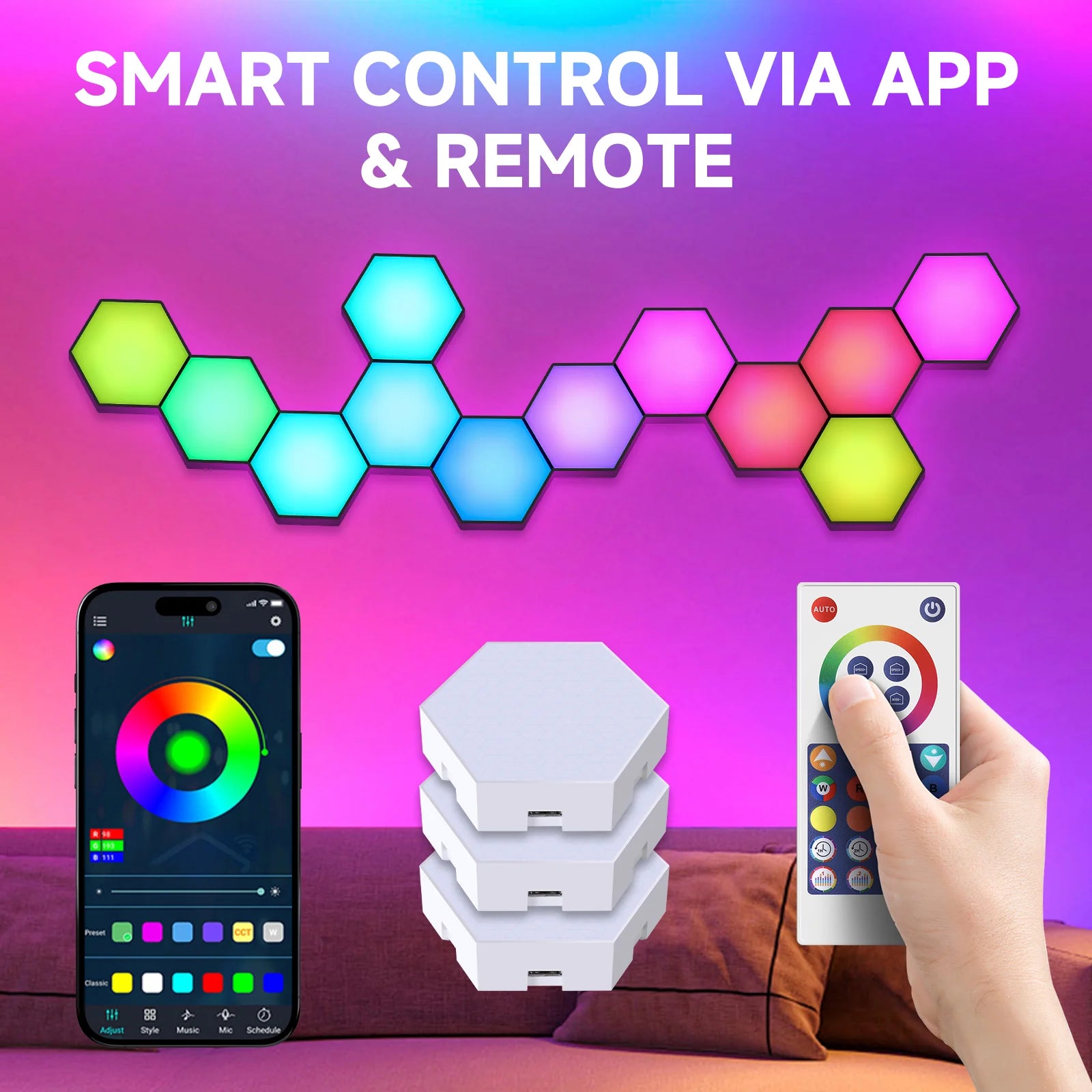Music-Sync RGB Hexagon Light Panels
