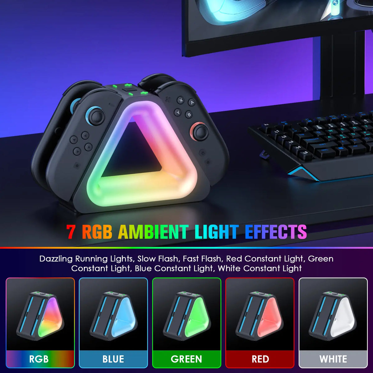 JORREP Charging Dock for Switch 2 & Wireless Game Controllers - 4-Joycon Charger Stand with LED Lights, USB Type-C Wire, Plug, Console Accessories, Portable Design