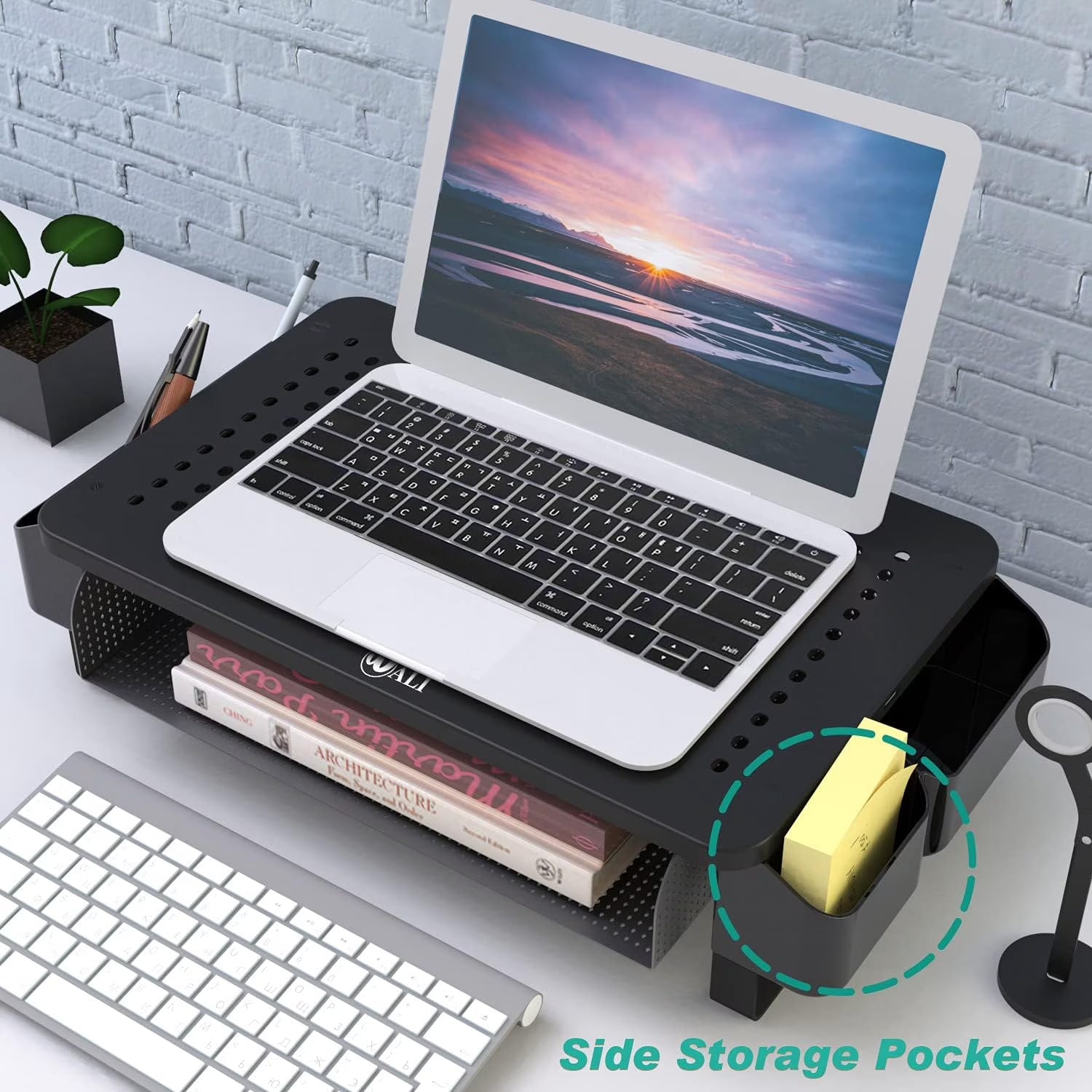 Monitor Riser with Pullout Storage Drawer