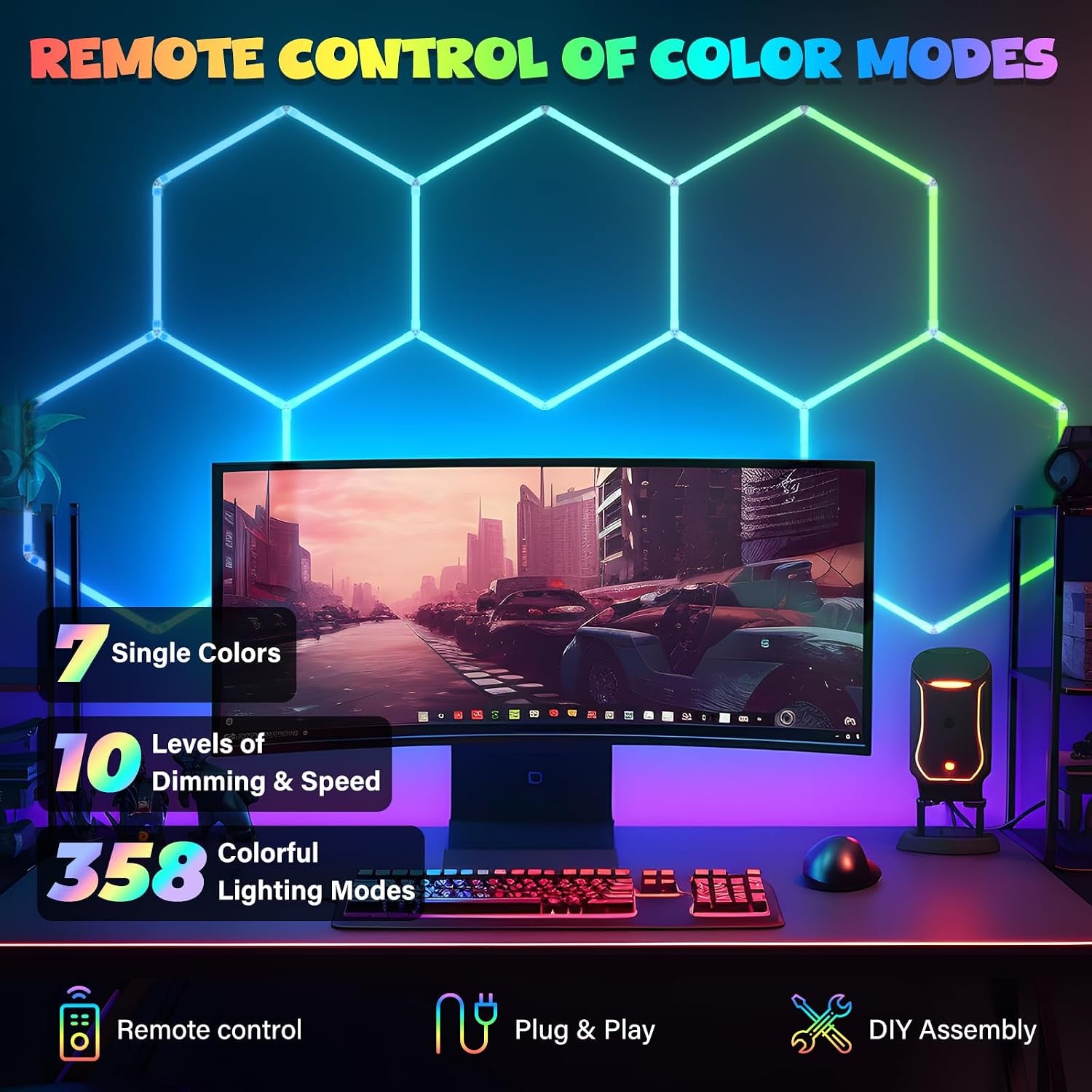 RGB Hexagon Gaming Wall Lights