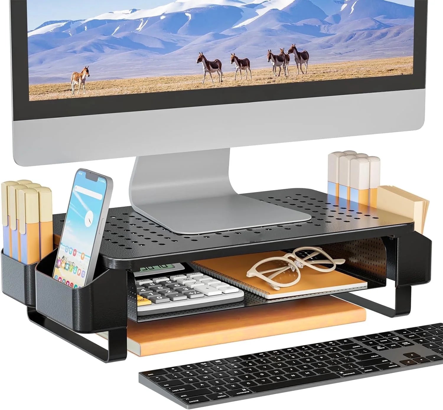 Monitor Riser with Pullout Storage Drawer