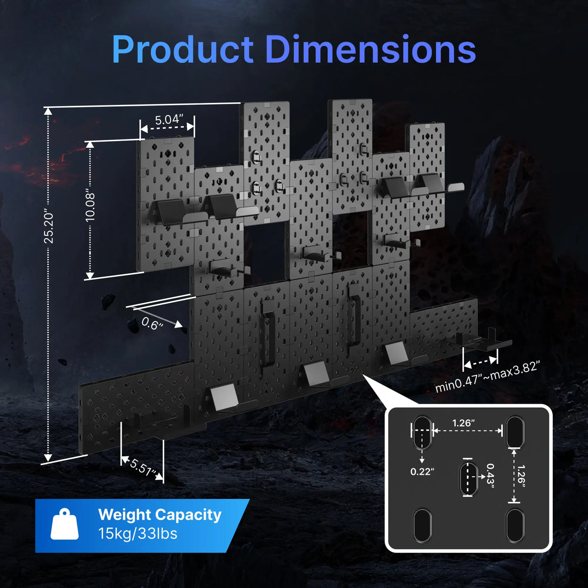 PEGZONE Customizable Modular Gaming Pegboard Wall Mount Set - 14 Black Desk Accessory Pcs with Adjustable Racks, Console Organizer, Controller Holders, Headphone Holders, Disc Shelf for Gamer Room Organization, Decor, Room Decor