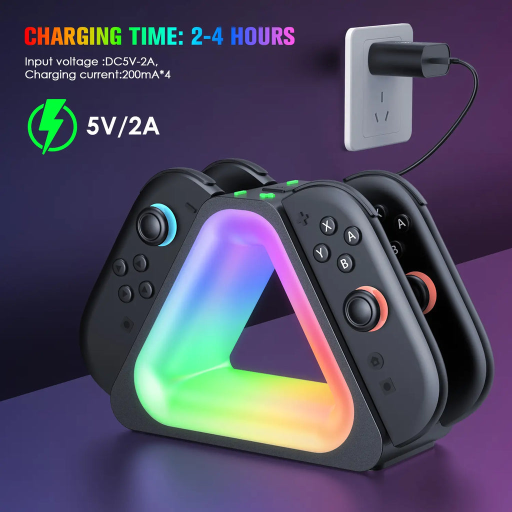 JORREP Charging Dock for Switch 2 & Wireless Game Controllers - 4-Joycon Charger Stand with LED Lights, USB Type-C Wire, Plug, Console Accessories, Portable Design