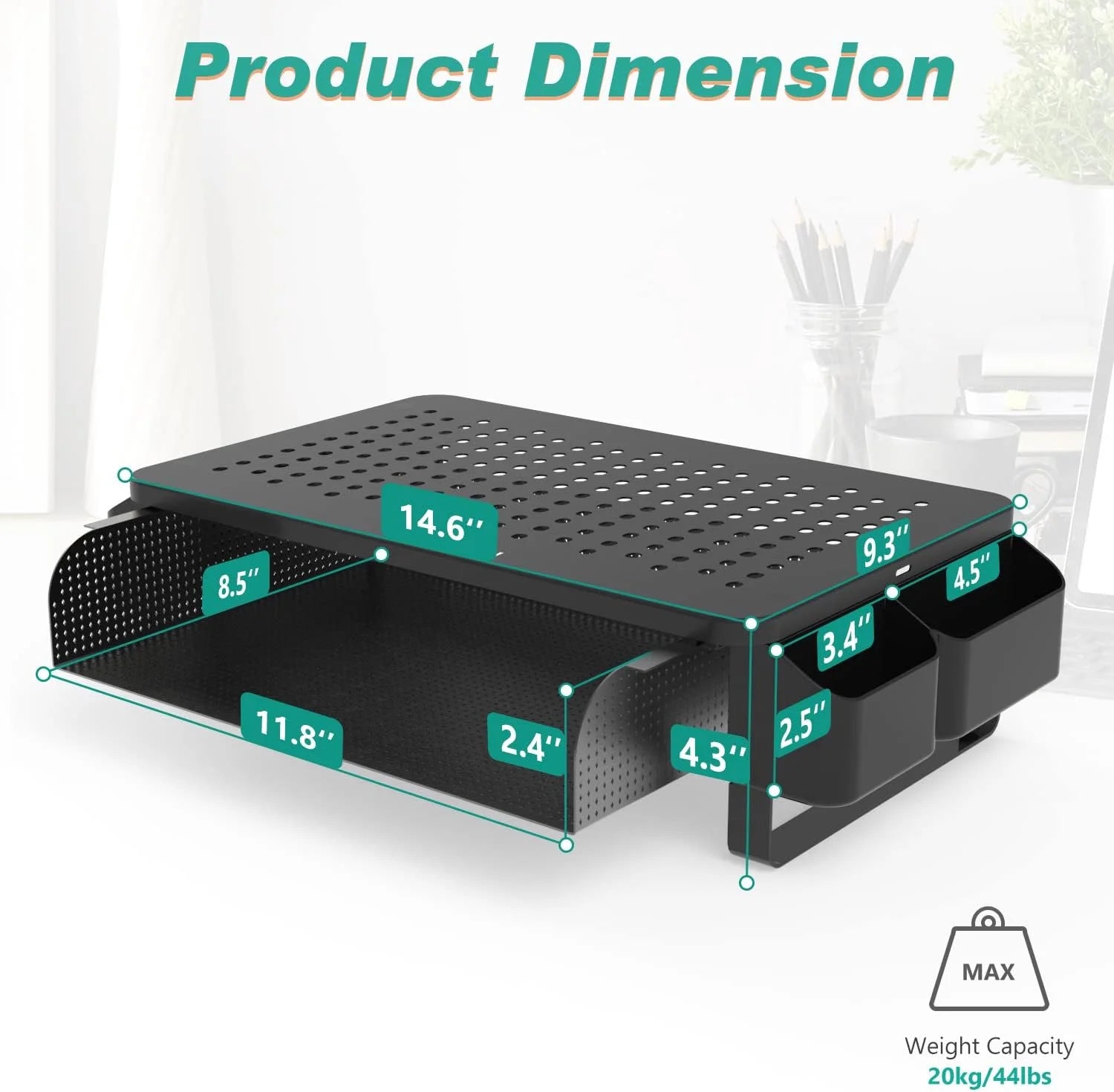 Monitor Riser with Pullout Storage Drawer