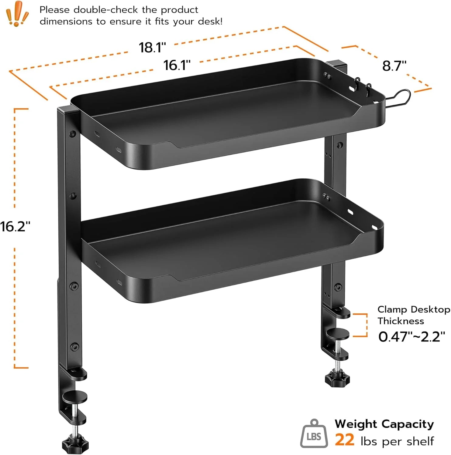 2-Tier Clamp-On Desk Shelf – 16″