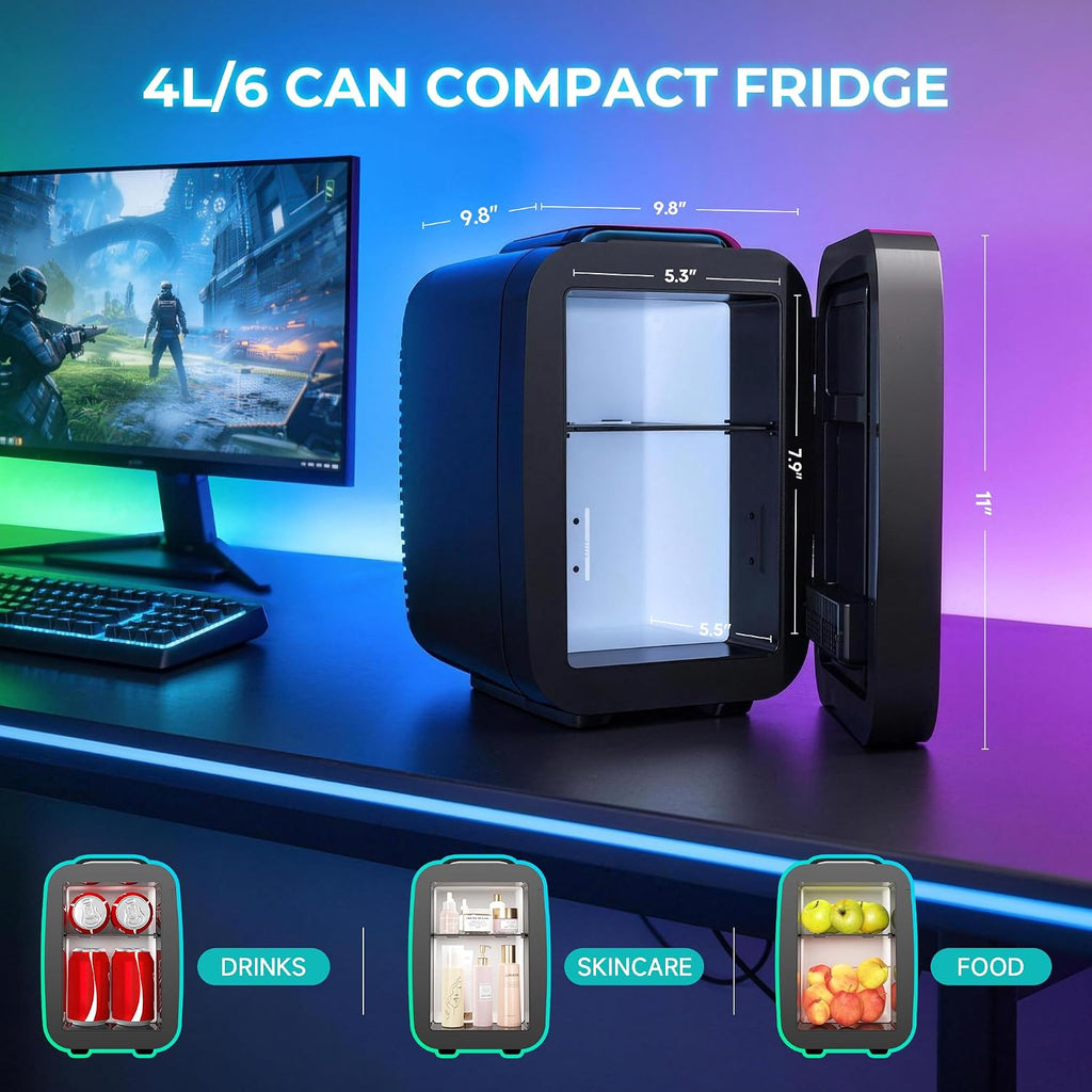 Mini Fridge 4L/6 Can with APP Light Controller for Gaming Room