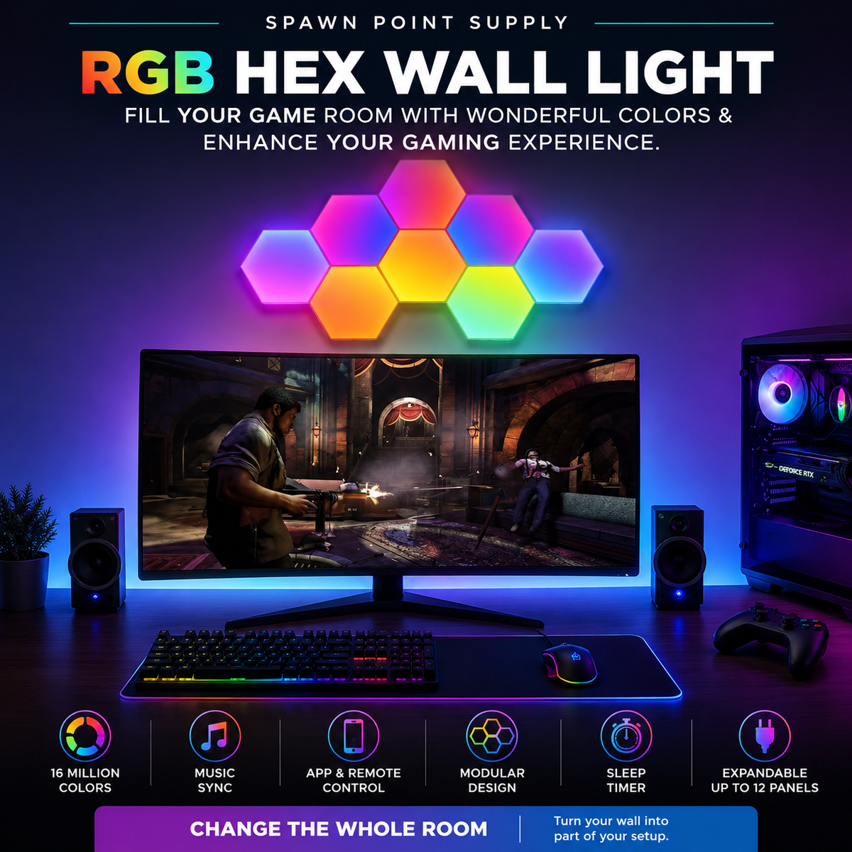 RGB Hexagon Light Panels – 6 Pack with App & Music Sync