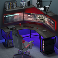 64.8″ L-Shaped Gaming Desk with 4-Tier Shelves