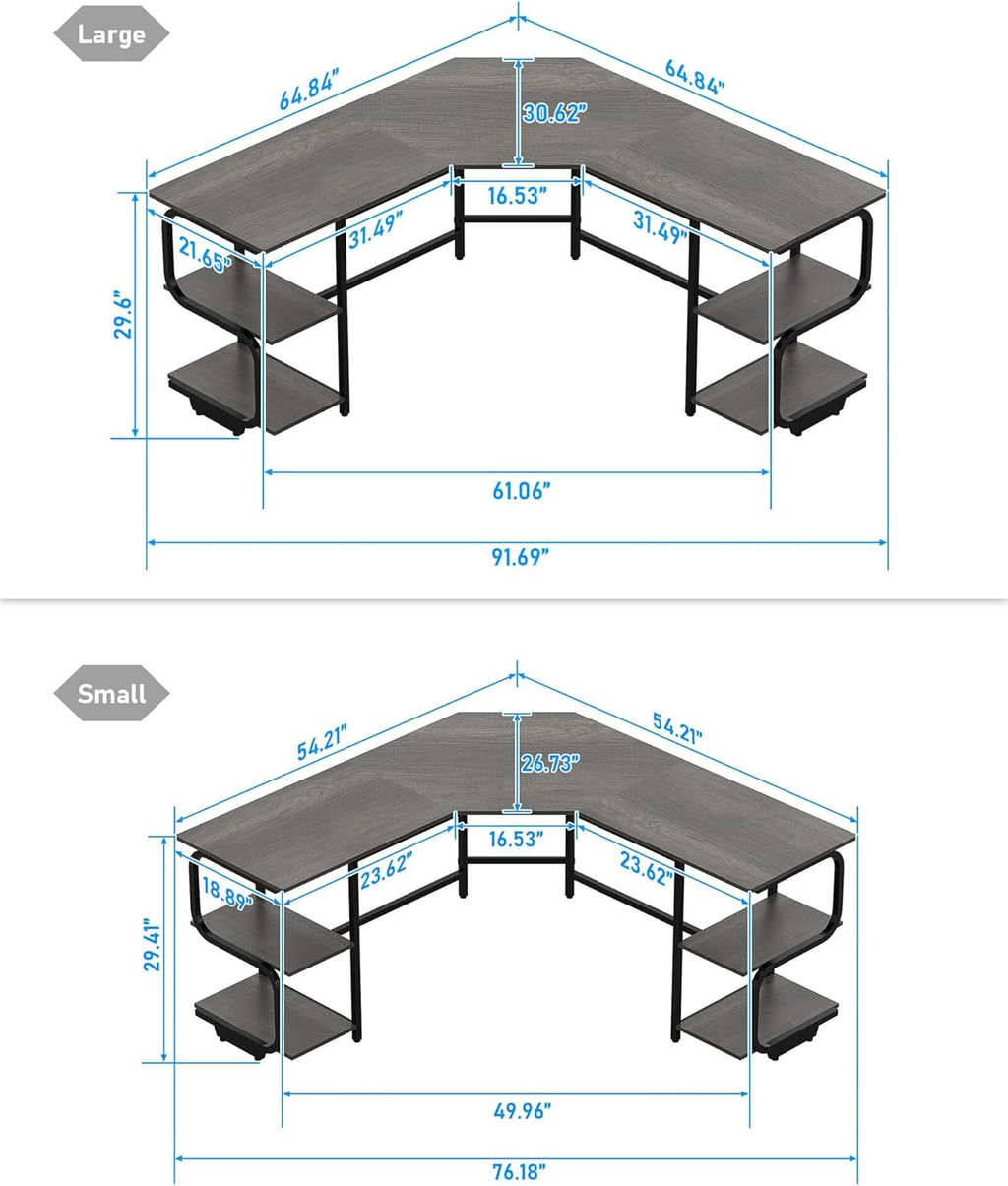 64.8″ L-Shaped Gaming Desk with 4-Tier Shelves