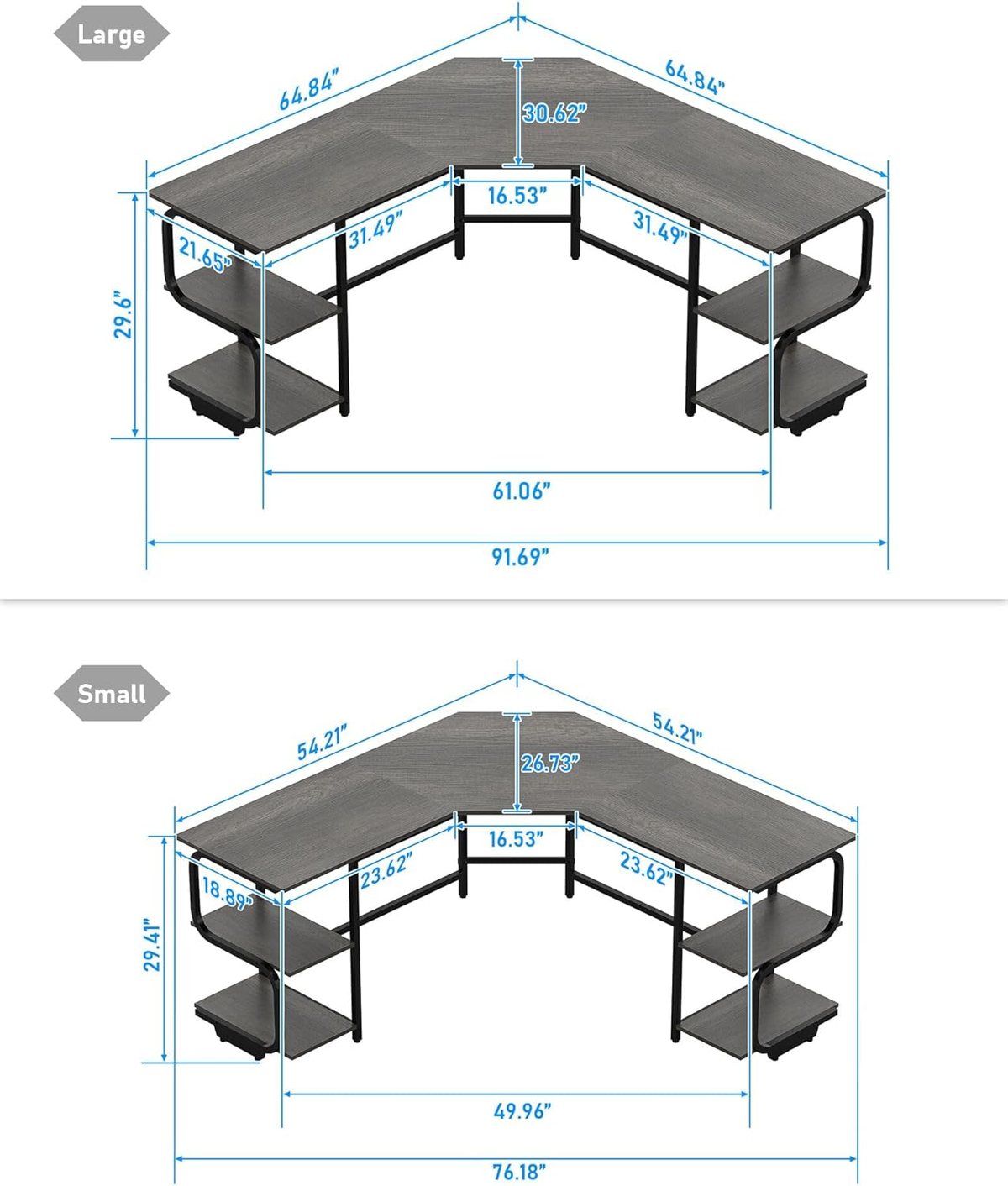 64.8″ L-Shaped Gaming Desk with 4-Tier Shelves