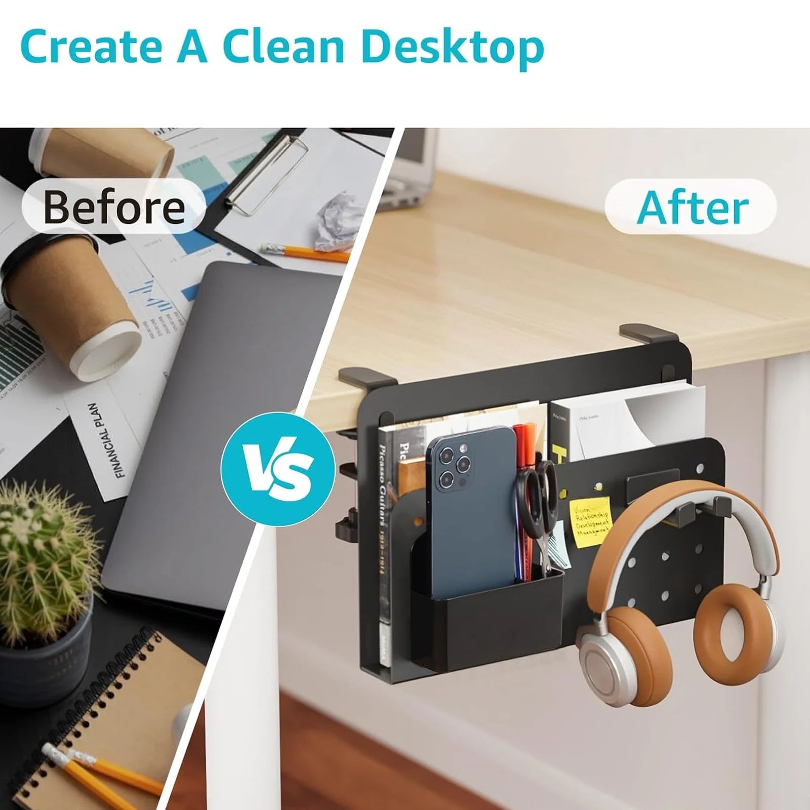 Clamp-On Desk Side Storage Organizer