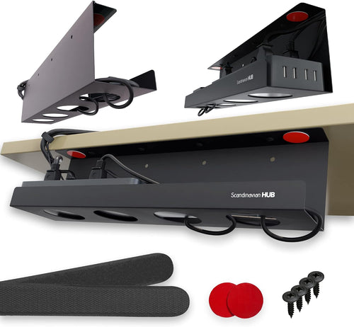17" No-Drill Under-Desk Cable Management Tray – Black