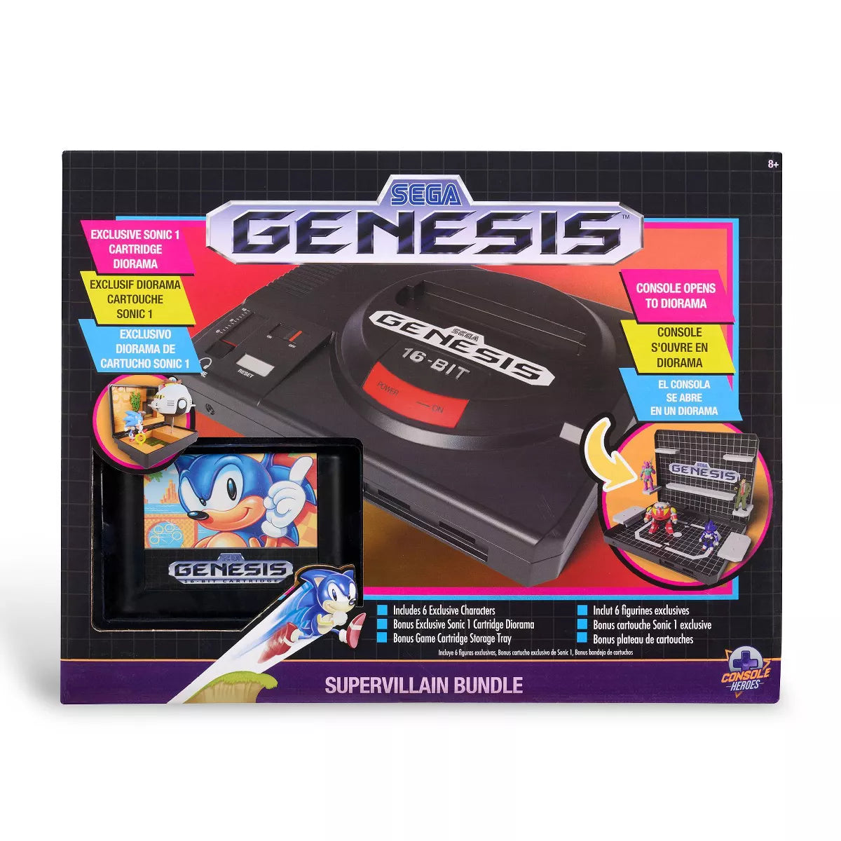 Sega Genesis Display Console - Supervillain Boss Bundle + Sonic 1