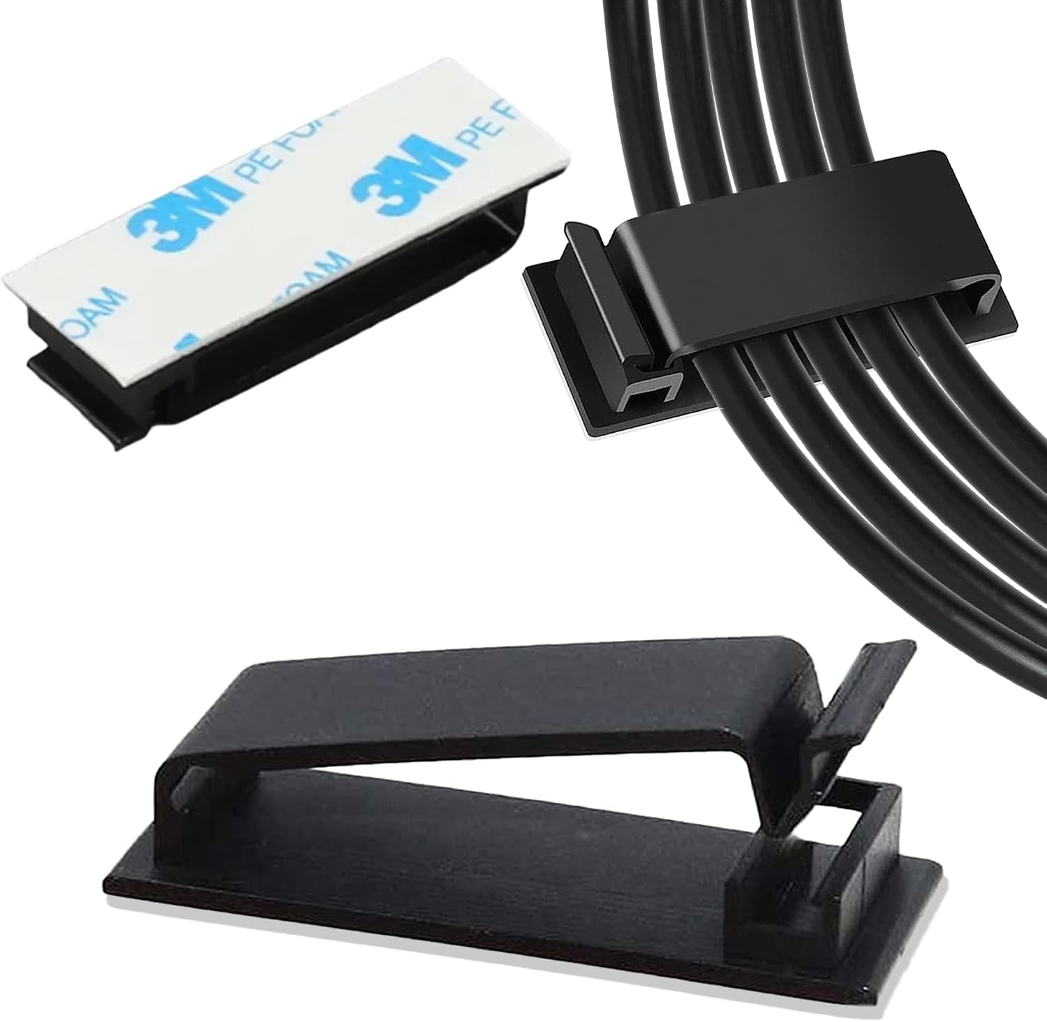 100-Pack Self-Adhesive Cable Management Clips – Black