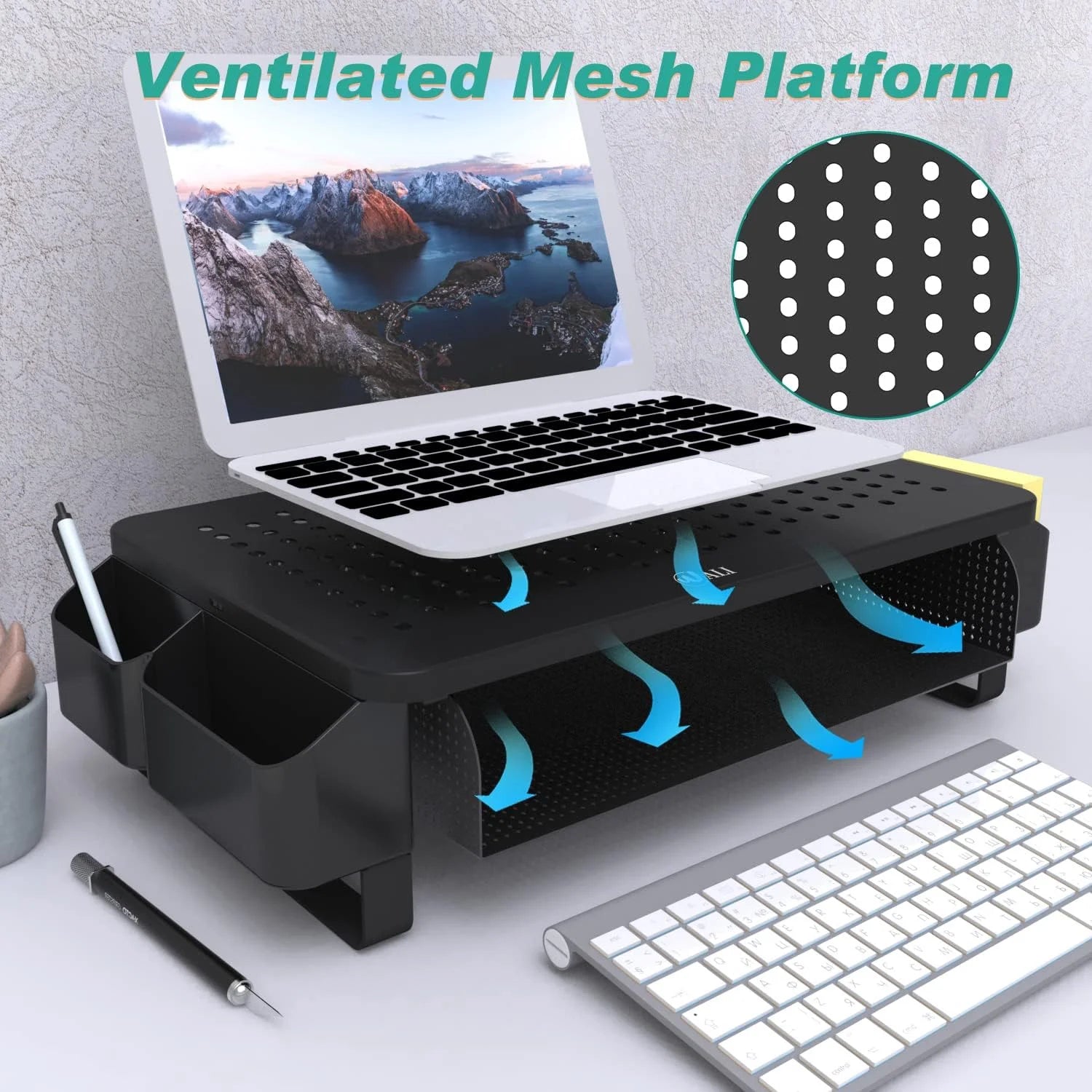 Monitor Riser with Pullout Storage Drawer