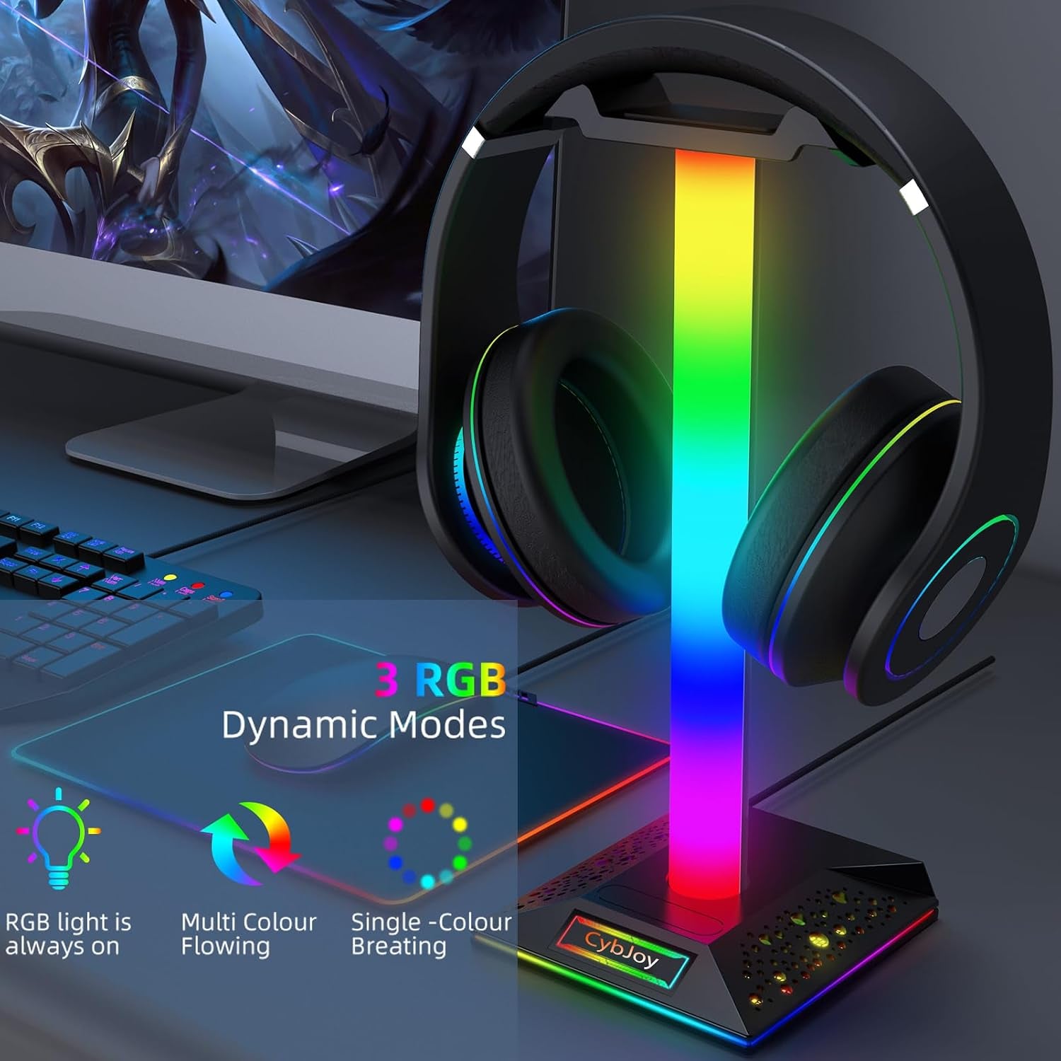 RGB Headset Stand with USB & USB-C Hub