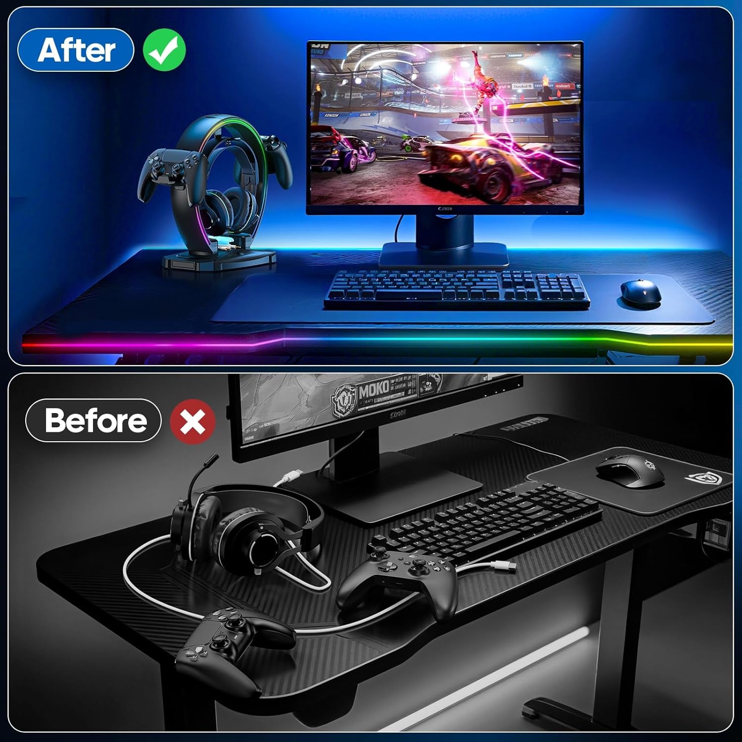 RGB Headset & Controller Stand – 9 Light Modes