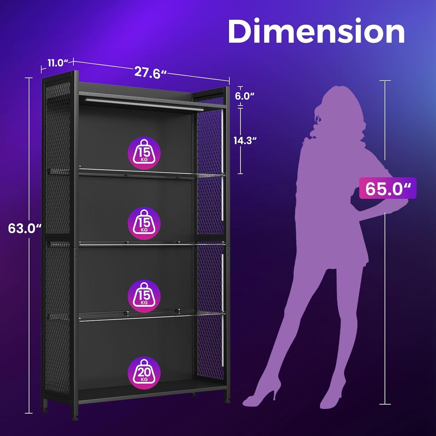 4-Tier RGB Display Cabinet with Glass Shelves