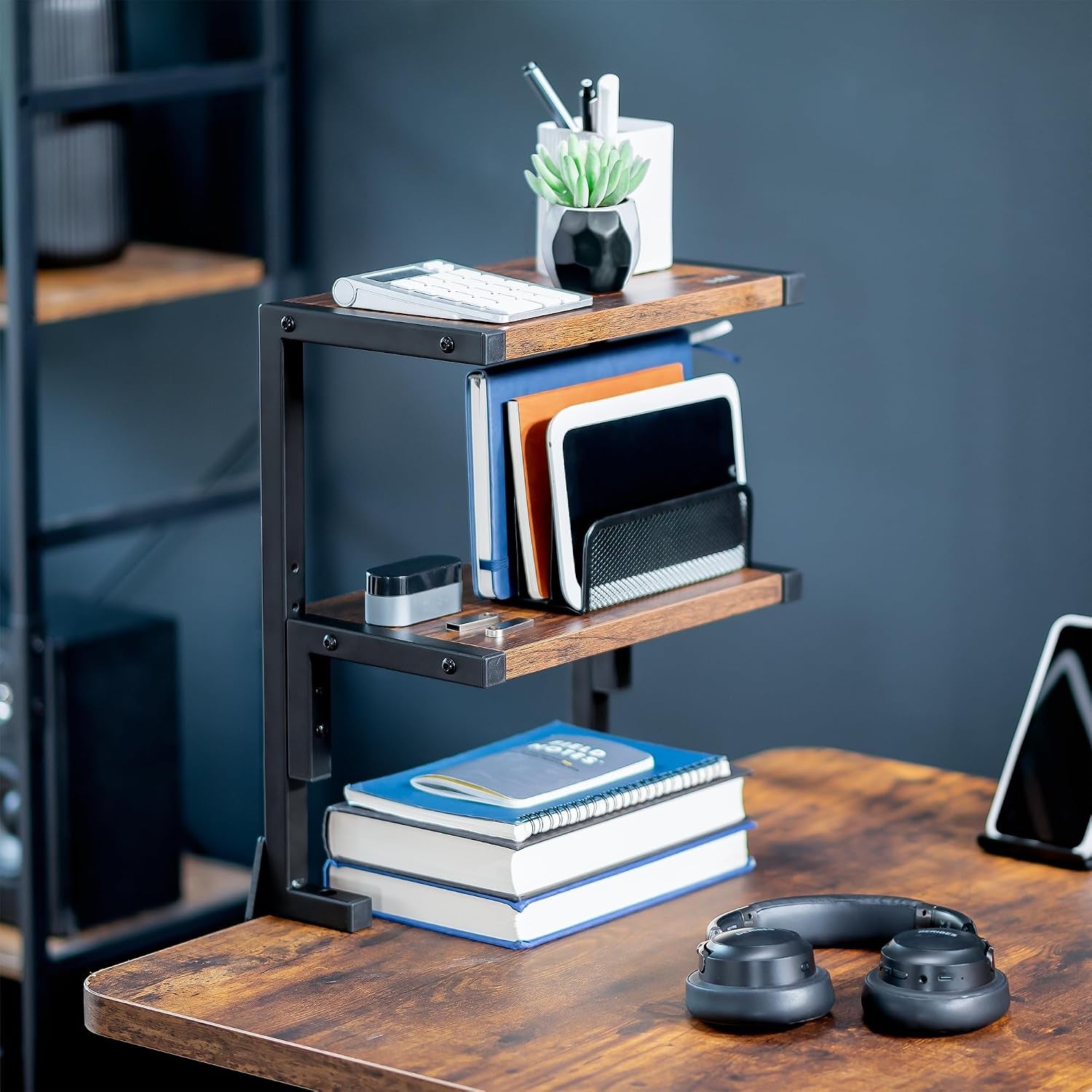 2-Tier Desk Storage Shelf – Vintage Brown