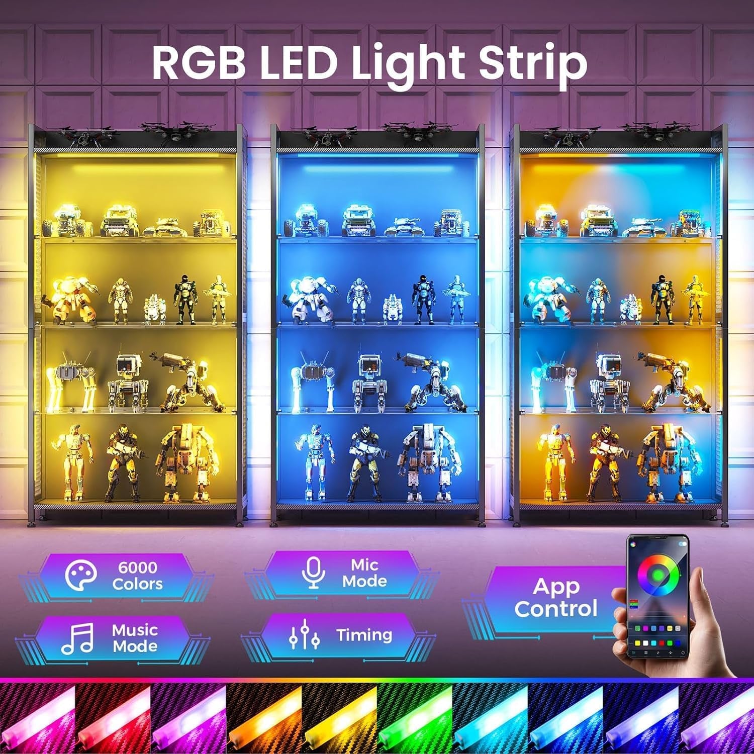 4-Tier RGB Display Cabinet with Glass Shelves