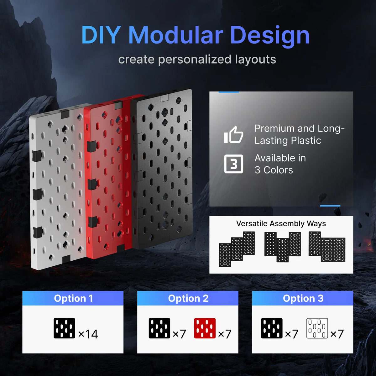 PEGZONE Customizable Modular Gaming Pegboard Wall Mount Set - 14 Black Desk Accessory Pcs with Adjustable Racks, Console Organizer, Controller Holders, Headphone Holders, Disc Shelf for Gamer Room Organization, Decor, Room Decor