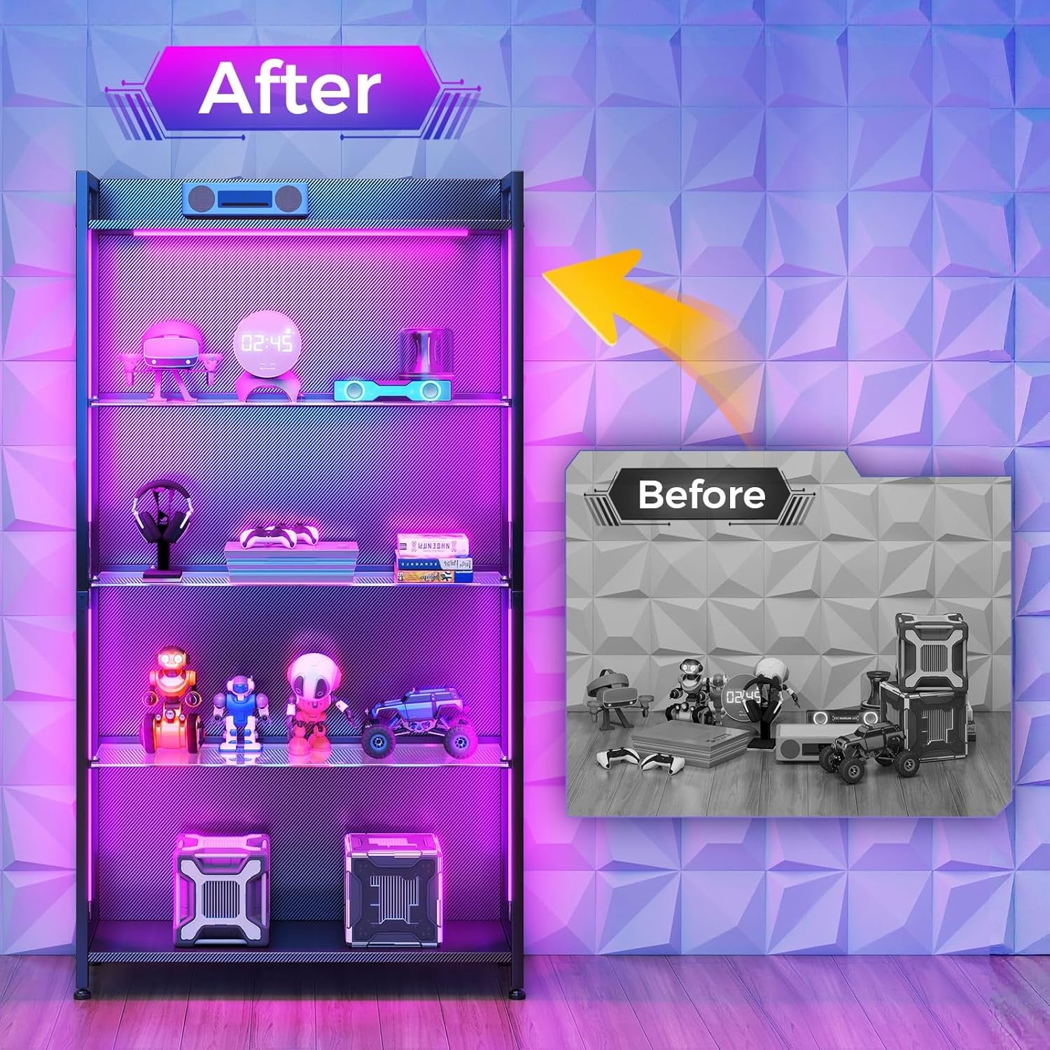4-Tier RGB Display Cabinet with Glass Shelves