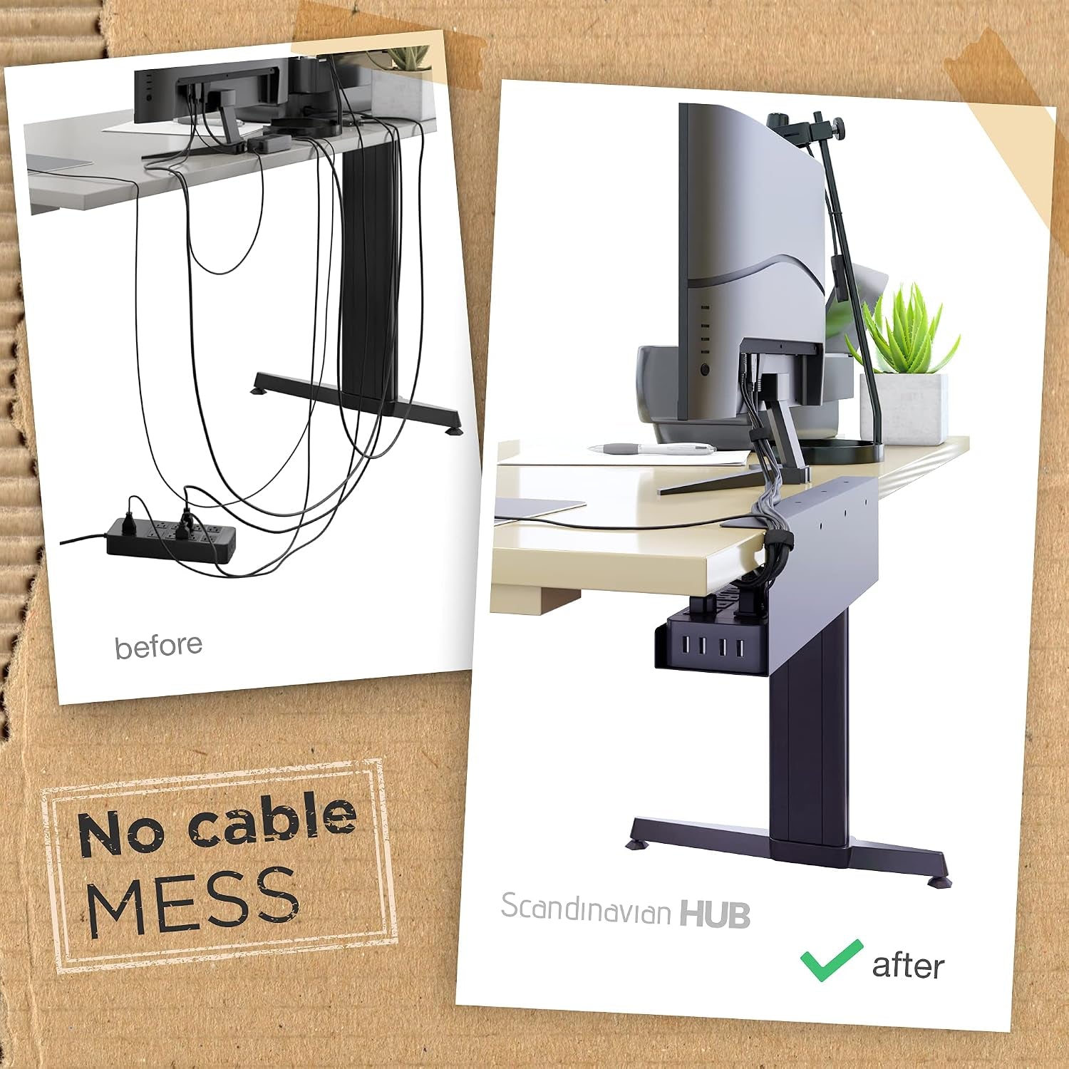 17" No-Drill Under-Desk Cable Management Tray – Black