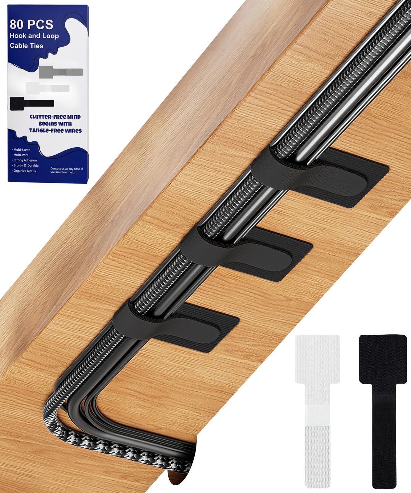 80-Pack Hook & Loop Cable Ties